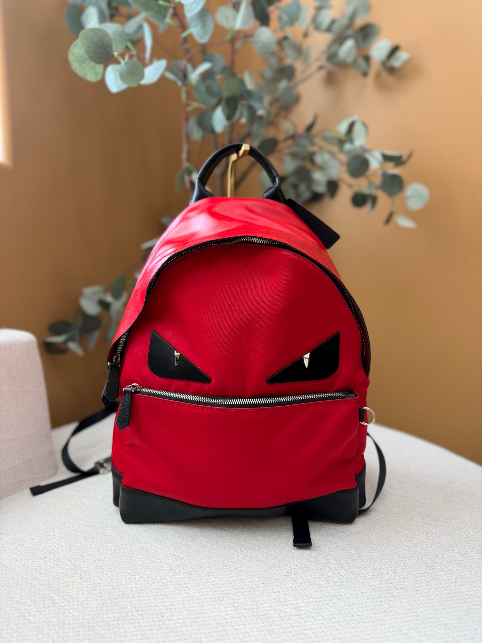 Fendi Red Nylon Monster Eyes Backpack