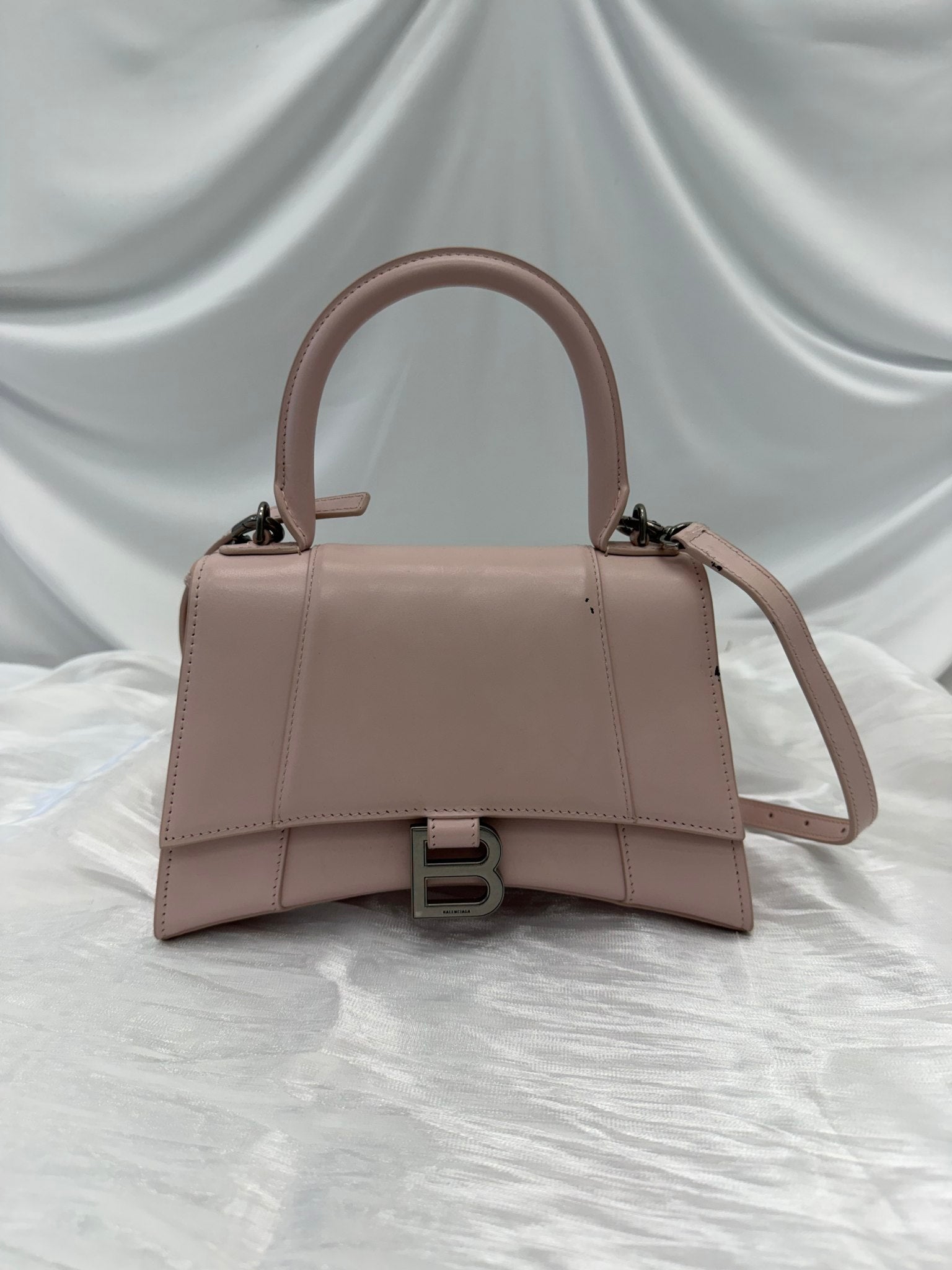 Balenciaga Light Pink Leather Small Hourglass Top Handle Bag