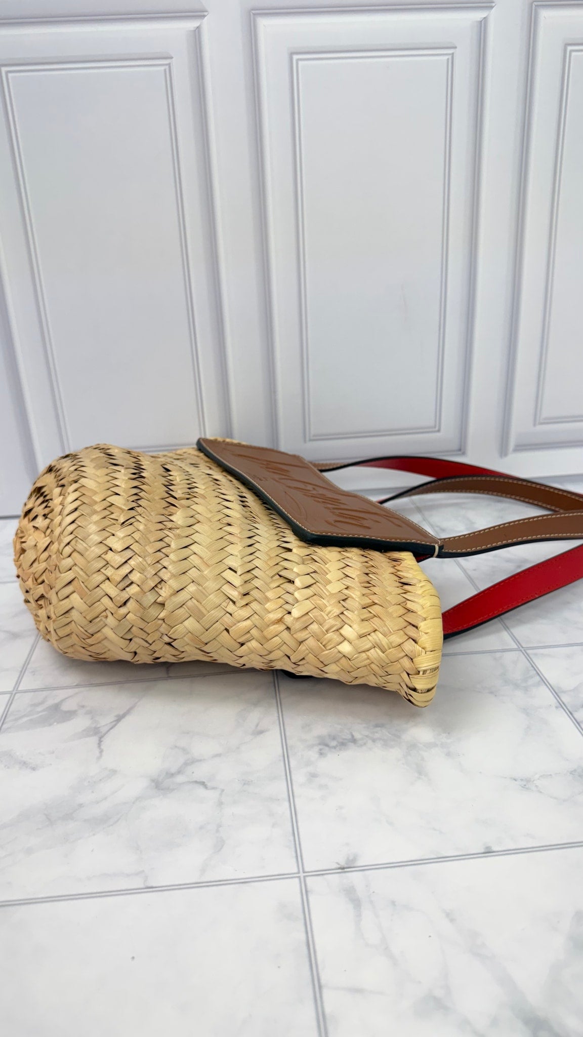 Christian Louboutin Natural Straw Loubishore Small Tote Bag