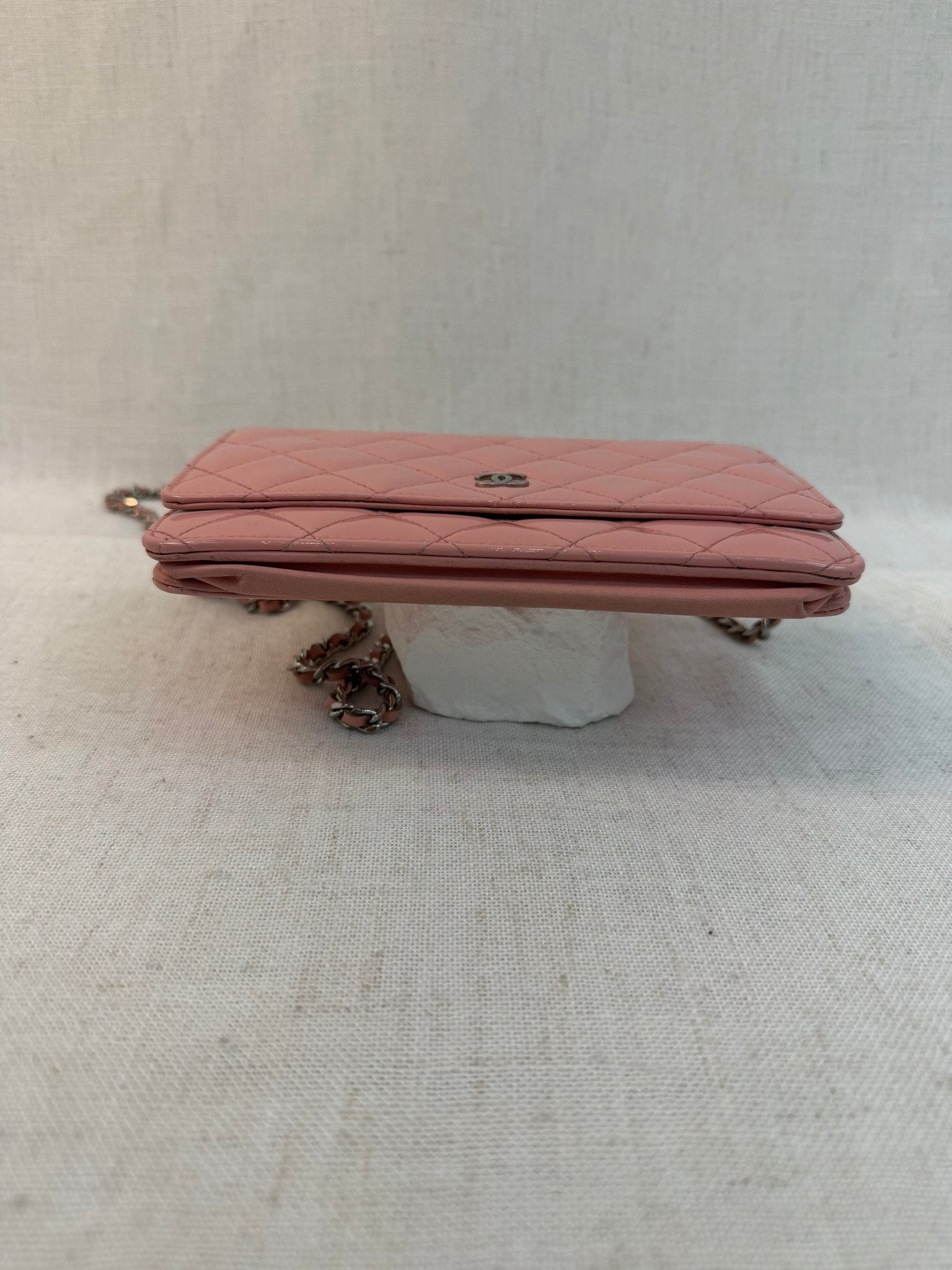 Chanel Pink Patent Leather Wallet On Chain