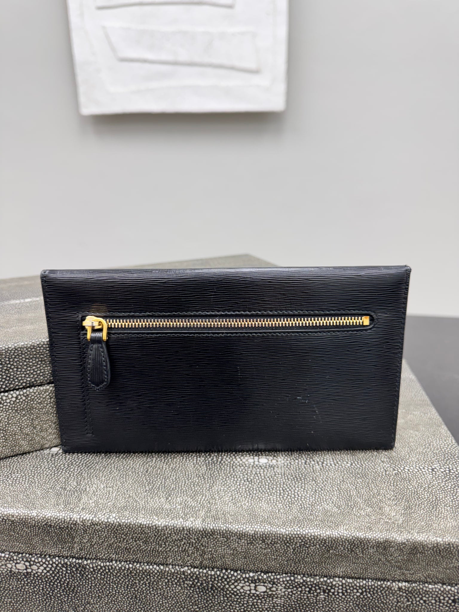Prada Black Saffiano Leather Envelope Wallet