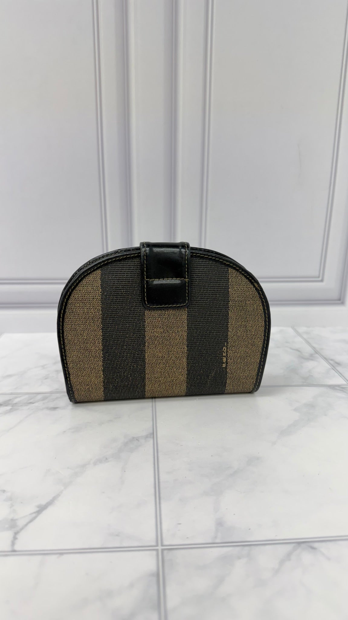 Fendi Brown And Black Canvas Pequin Half Moon Bifold Wallet