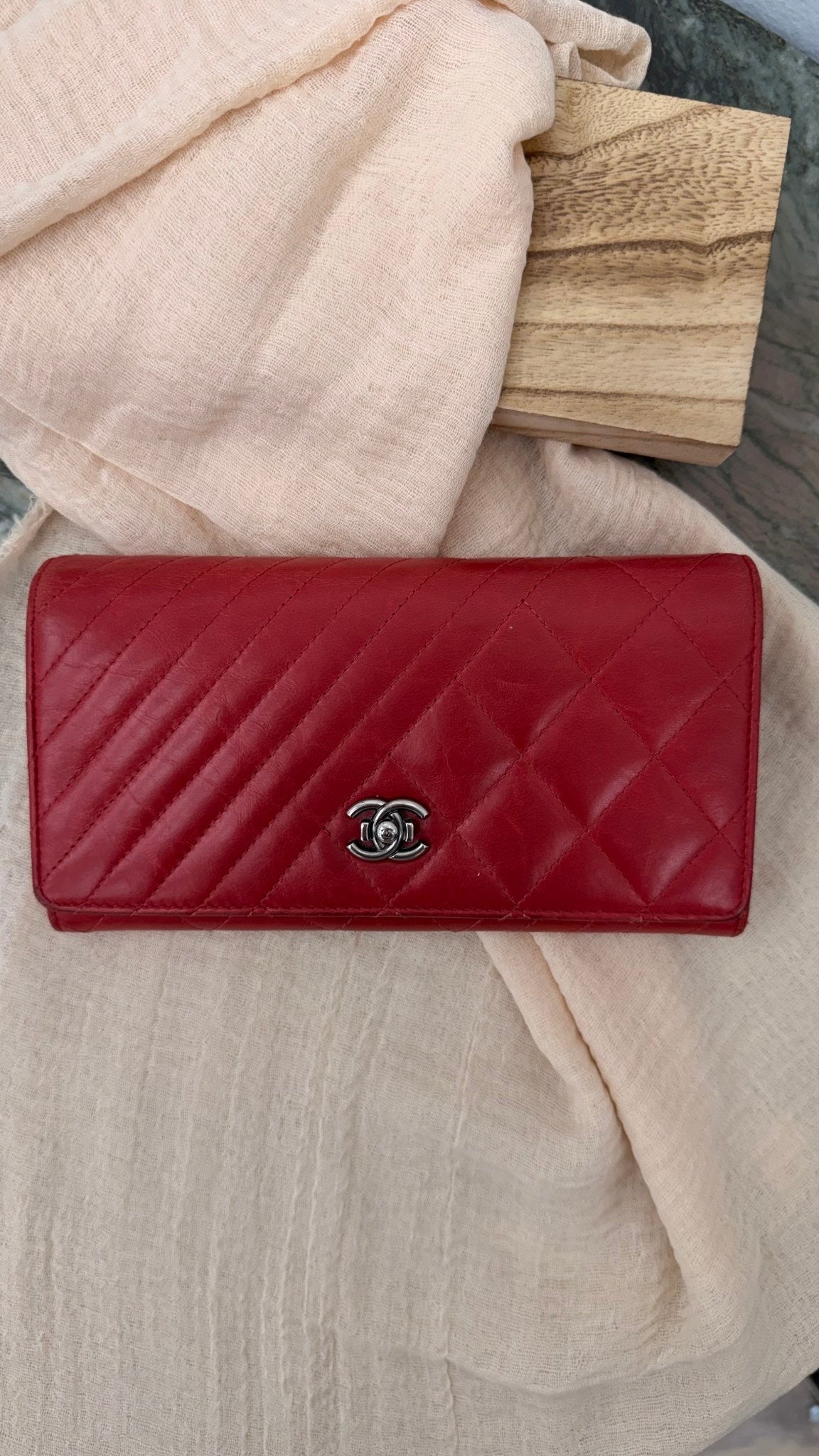 Chanel Red Quilted Lambskin Leather Coco Boy Wallet
