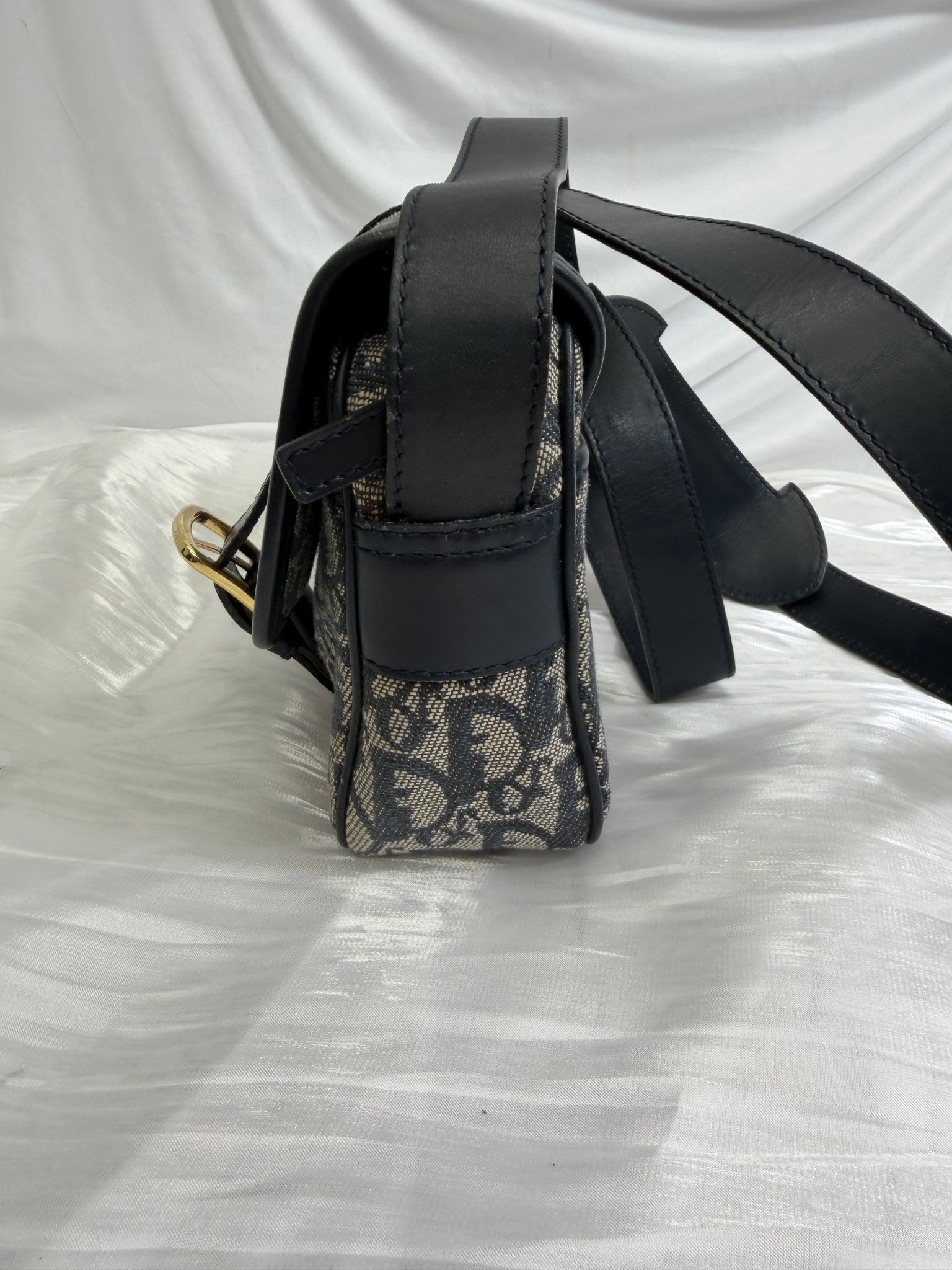 Christian Dior Navy Canvas Oblique Trotter Crossbody Bag