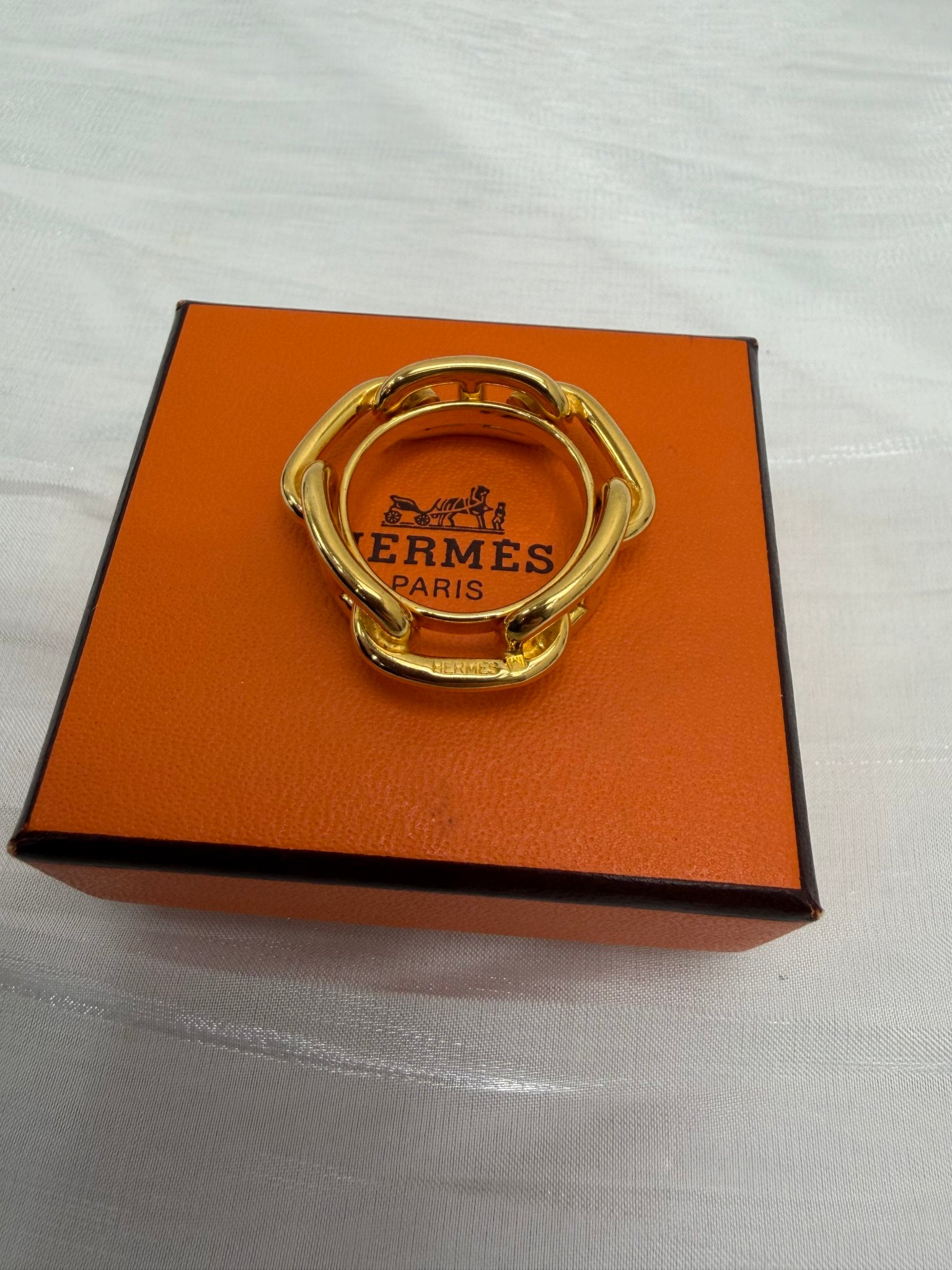 Hermes Gold Tone Chain Link Scarf Ring
