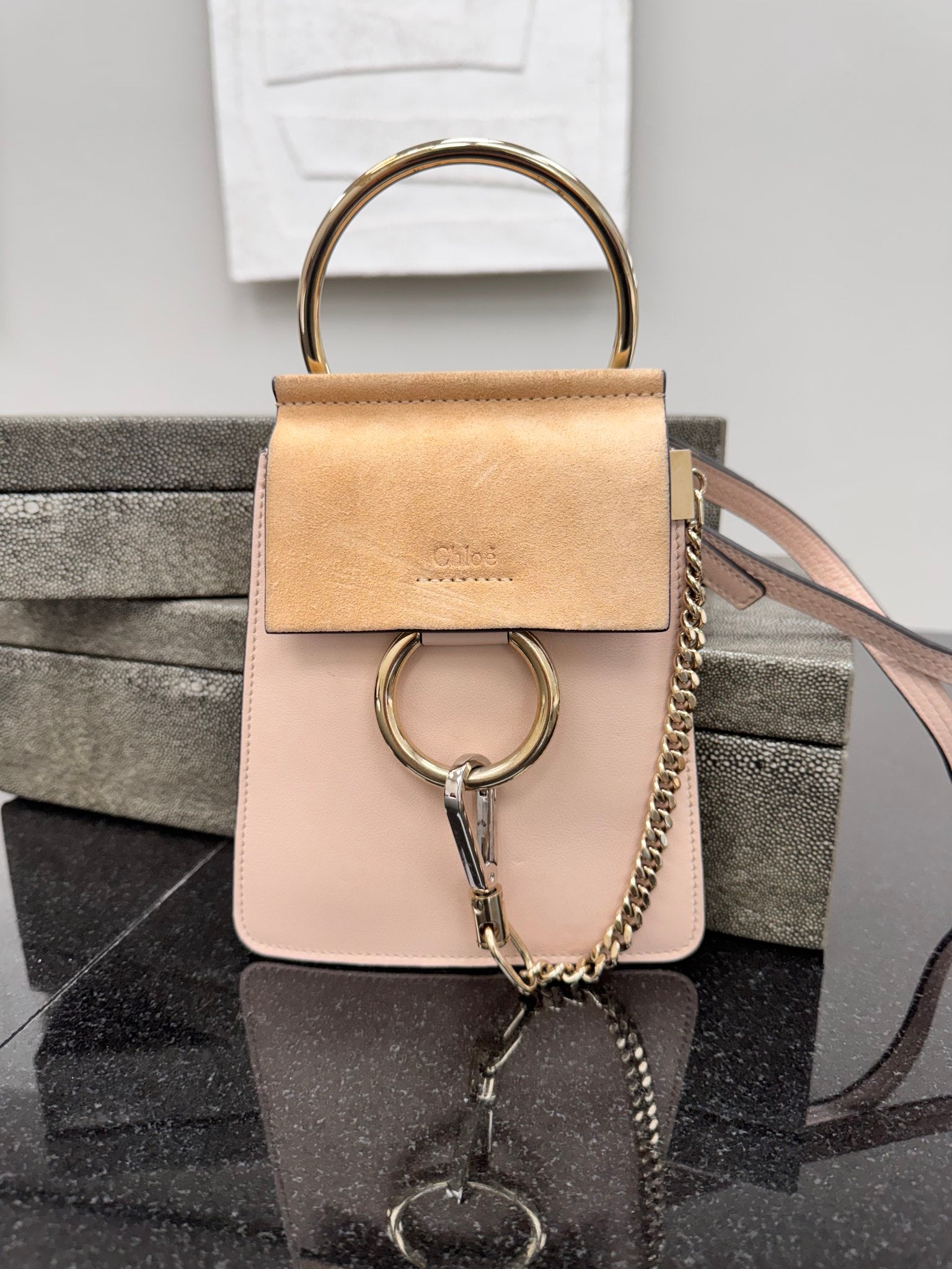Chloe Beige And Light Pink Suede And Leather Small Crossbody Bag