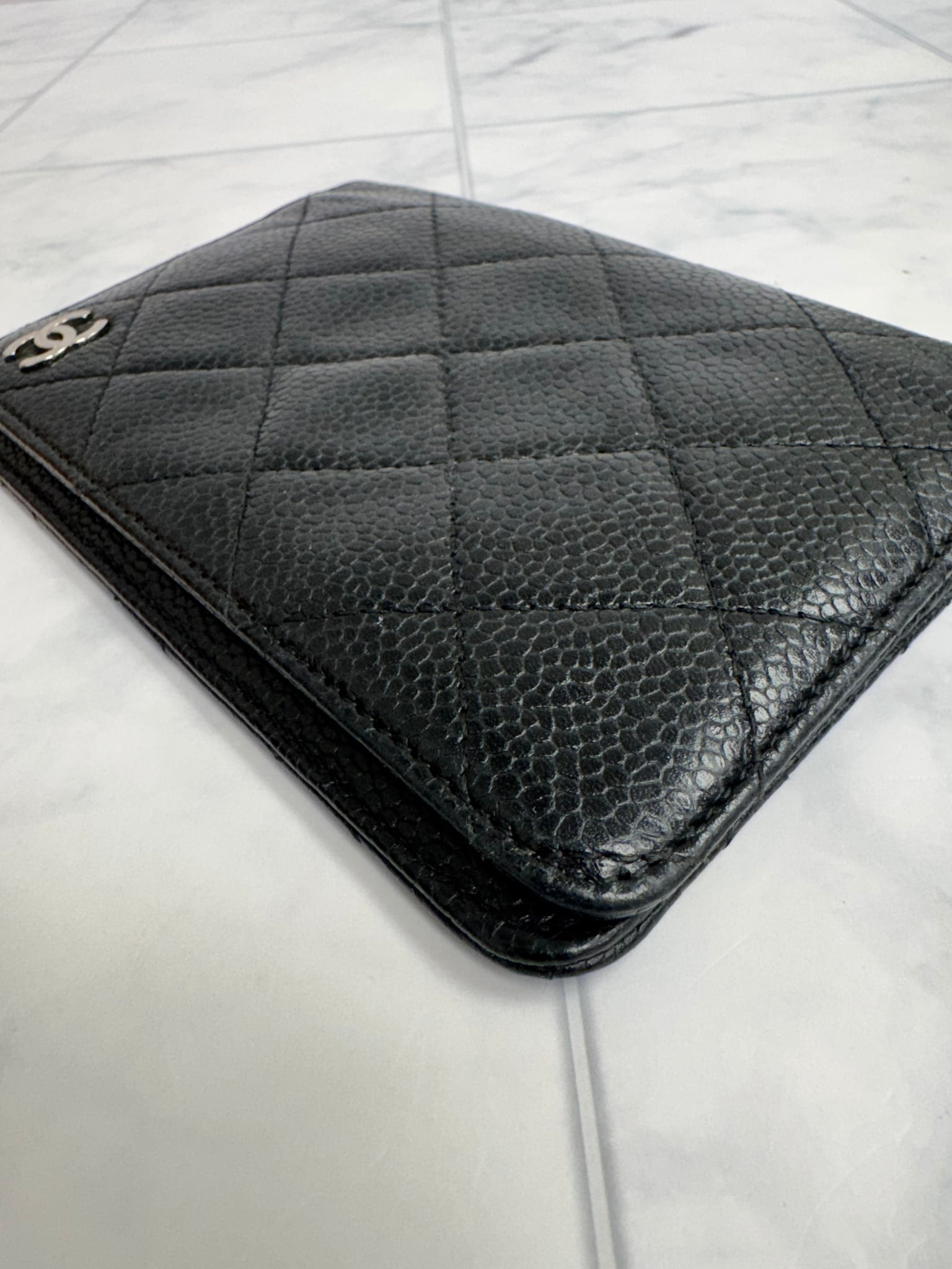 Chanel Black Diamond Quilted Caviar Passport Holder
