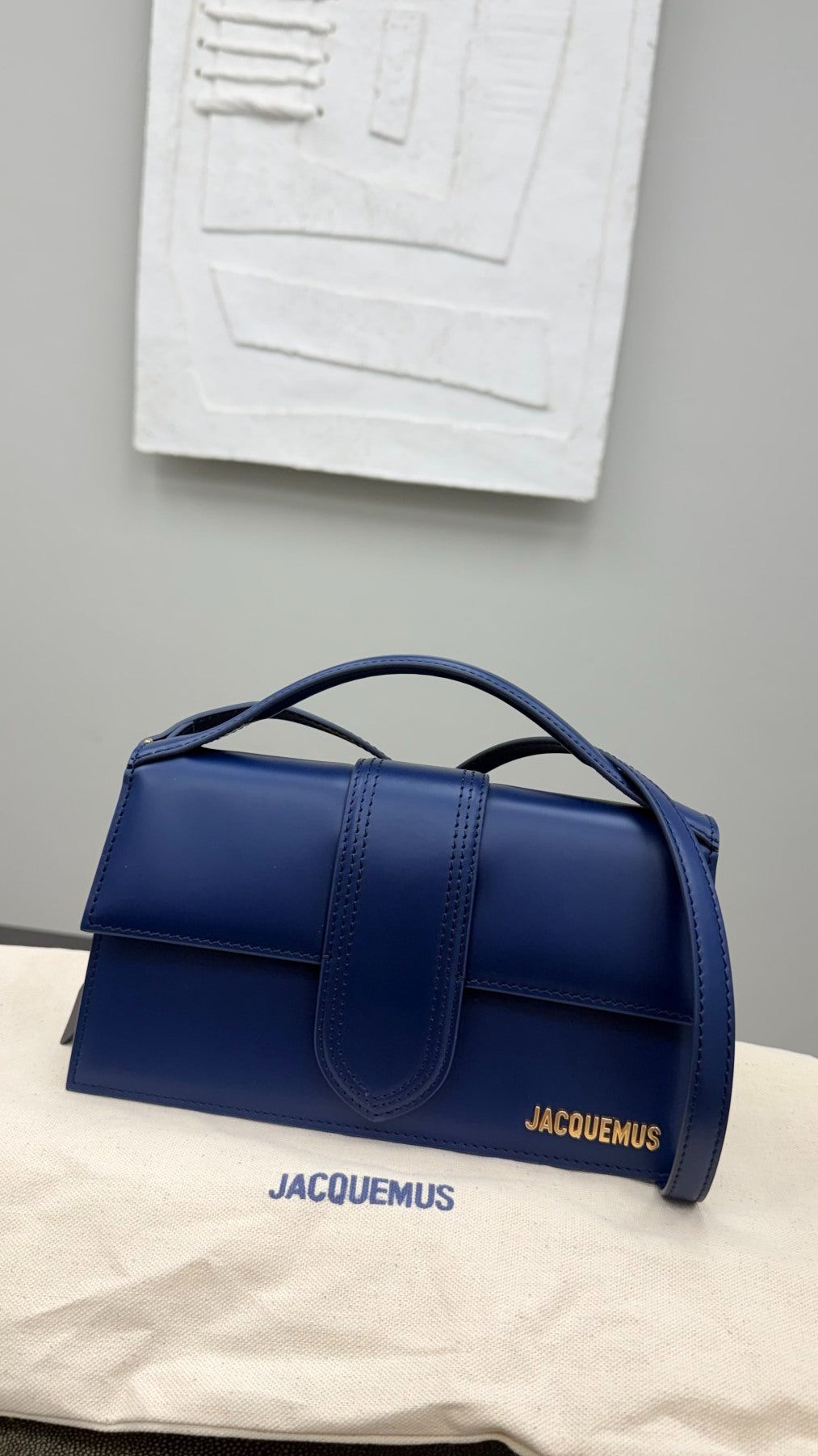 BRAND NEW - Jacquemus Navy Blue Leather Grande Bambino 2Way Handbag