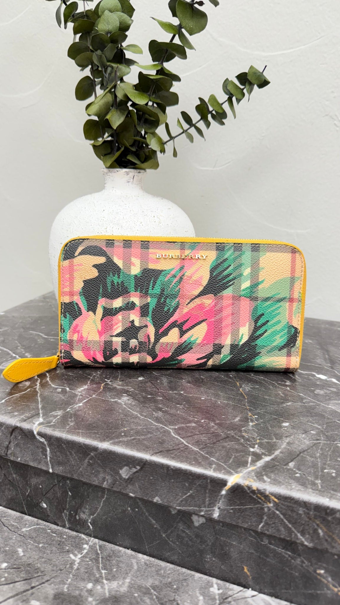 Burberry Floral Printed Check Coated Canvas Zippy Wallet