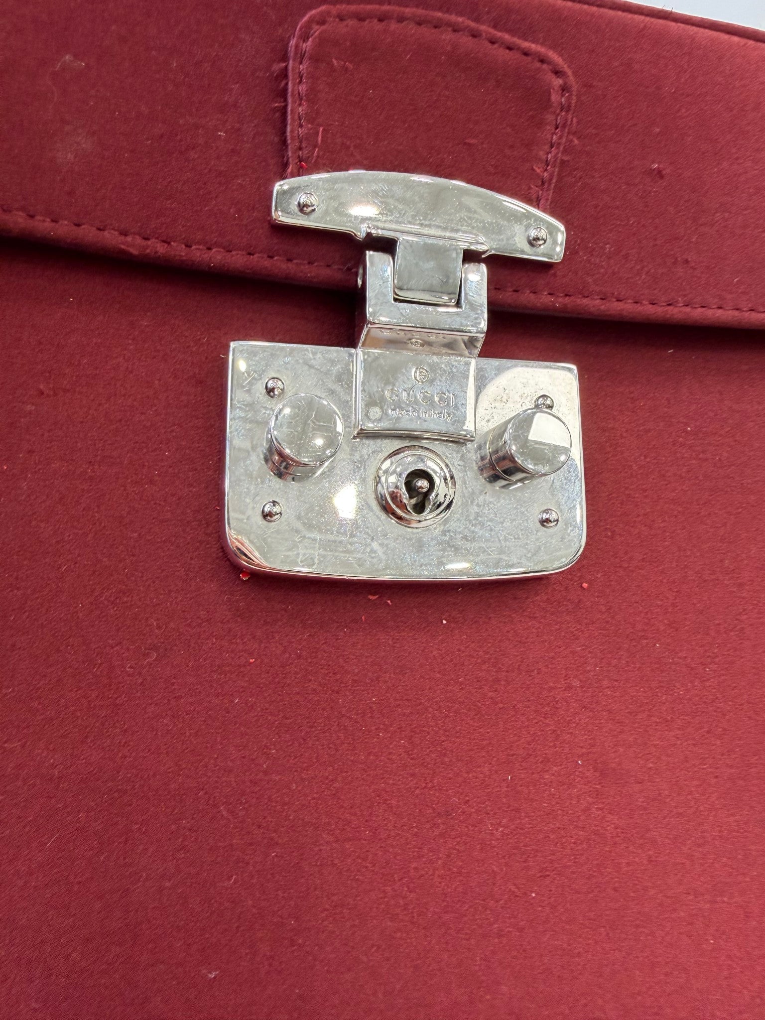 Gucci Burgundy Satin Lady Lock Bamboo Bag