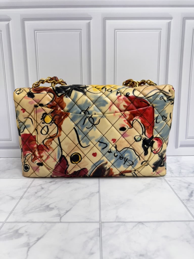 Chanel Multicolor Quilted Vinyl Rare Graffiti Sketch Maxi Flap Bag