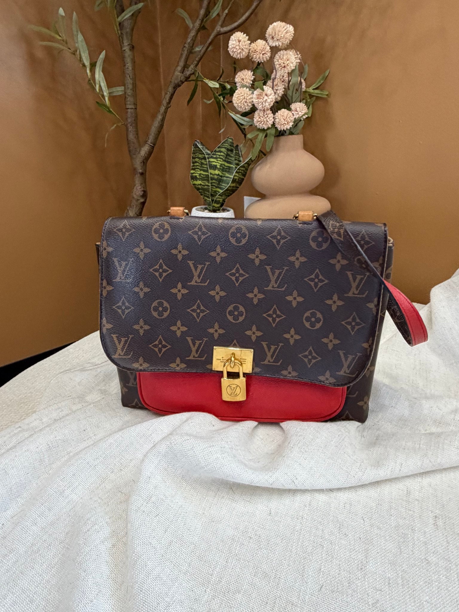 Louis Vuitton Monogram Red Leather Marignan Messenger Bag