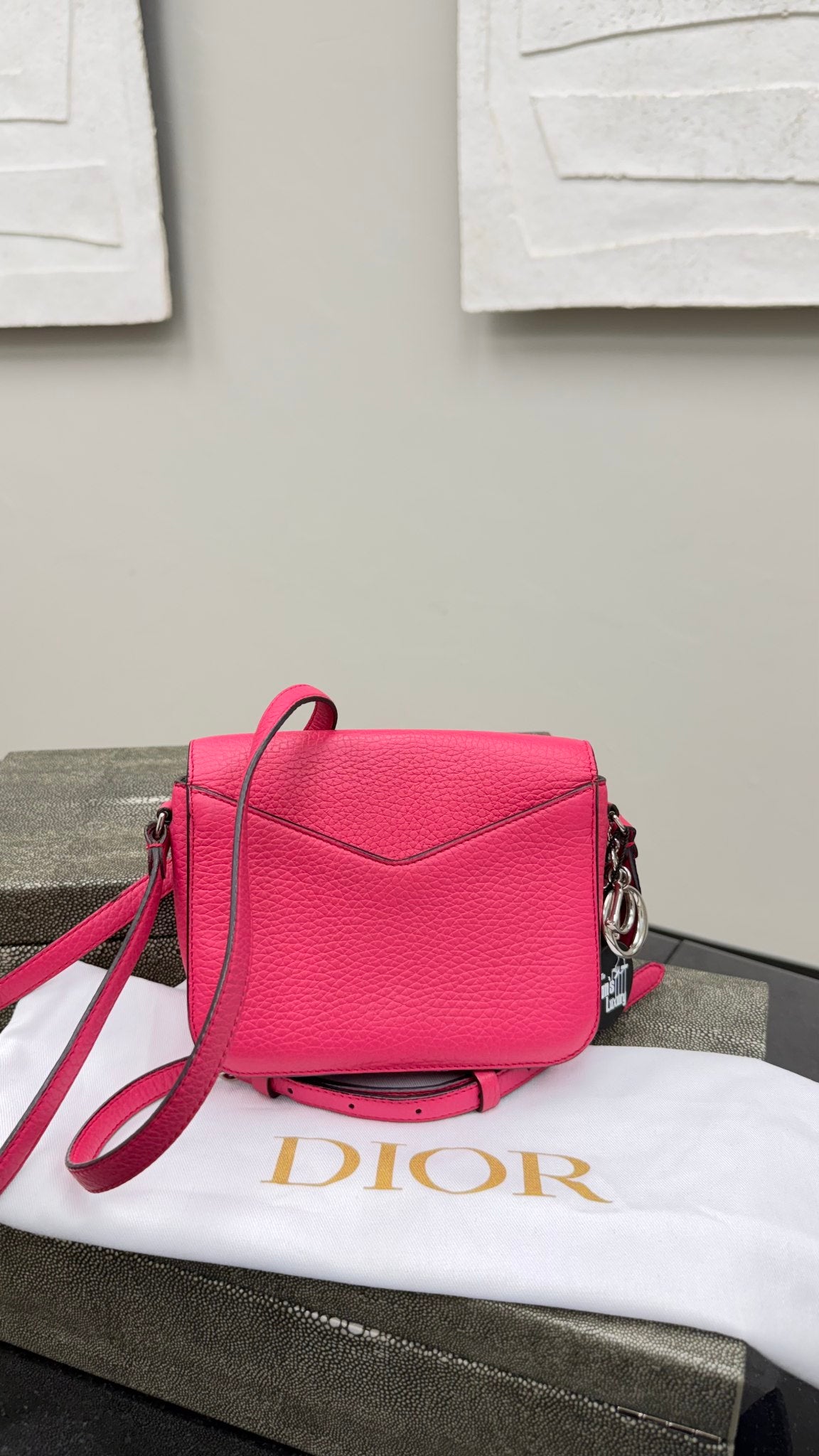Christian Dior Pink Grained Leather Envelope Crossbody Bag