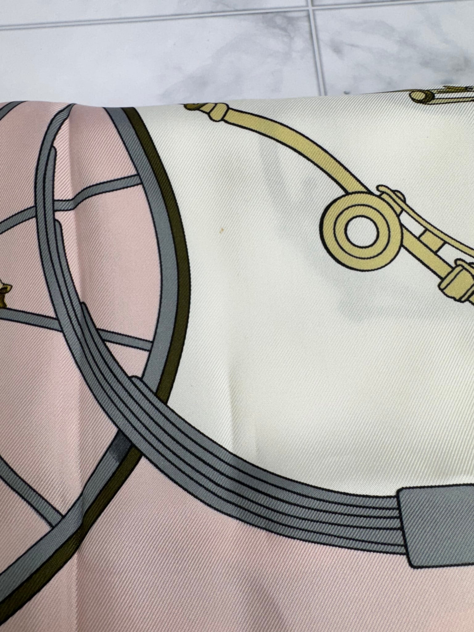 Hermes Pink Beige And Gray Springs Silk Carre 90 Scarf