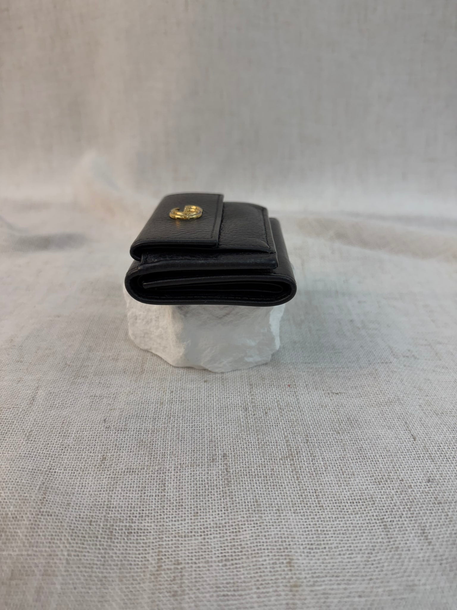 Gucci Black Leather Marmont Compact Trifold Wallet