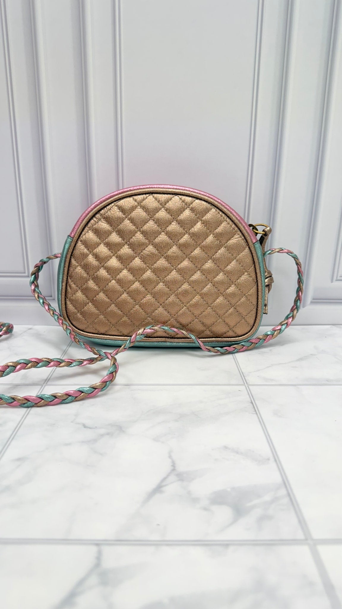 Gucci Teal & Pink Quilted Metallic Leather Mini Zumi Dome Crossbody