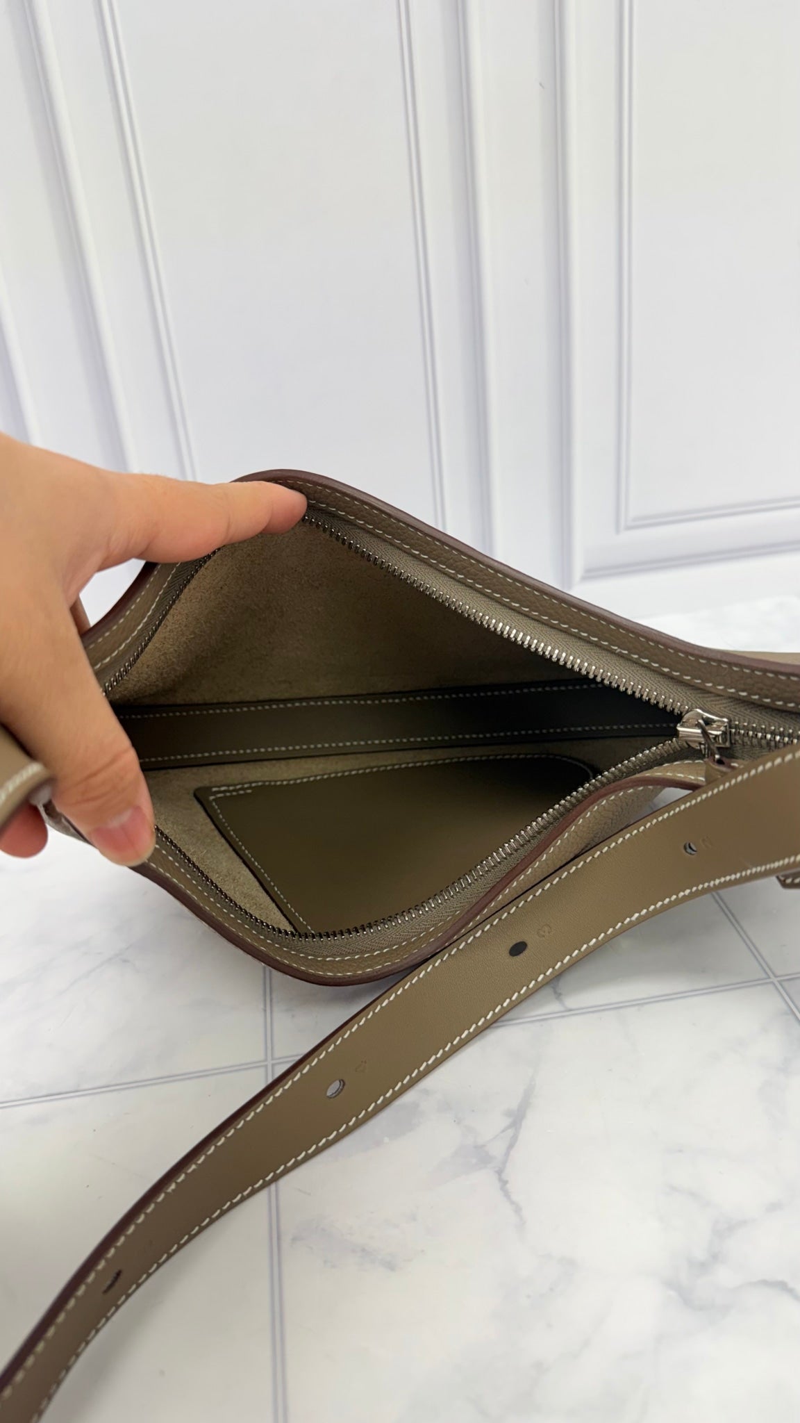 LIKE NEW - Hermes Etoupe Togo Leather Ptit Arcon Shoulder Bag