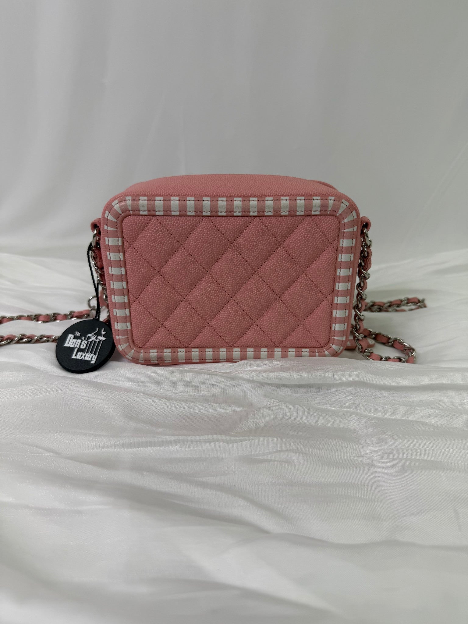 Chanel Pink Caviar Quilted Striped Vanity Bag