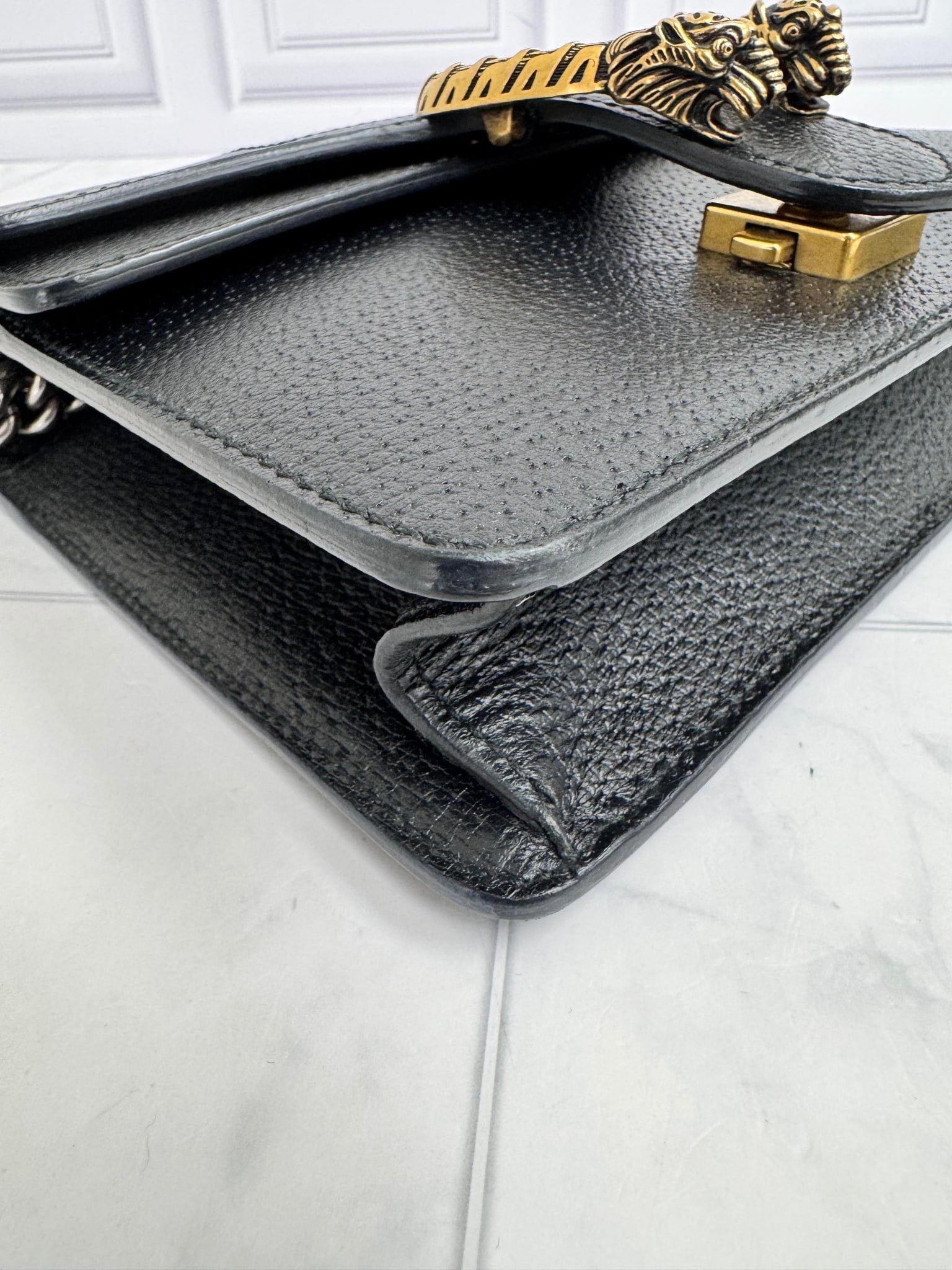 Gucci Black Grained Leather Dionysis Mini Chain Shoulder Bag