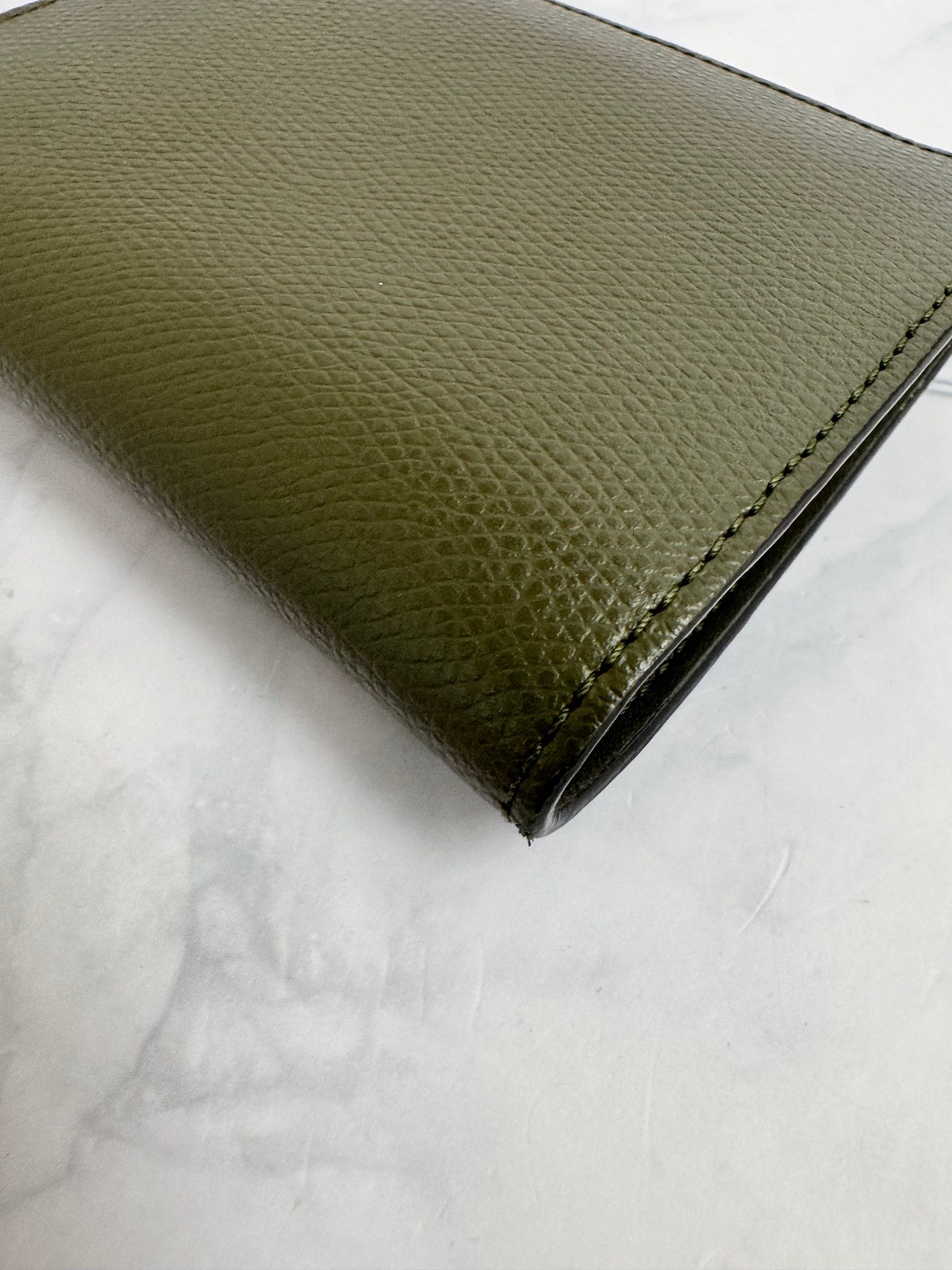 Fendi Olive Green Grained Leather Bifold Compact Wallet
