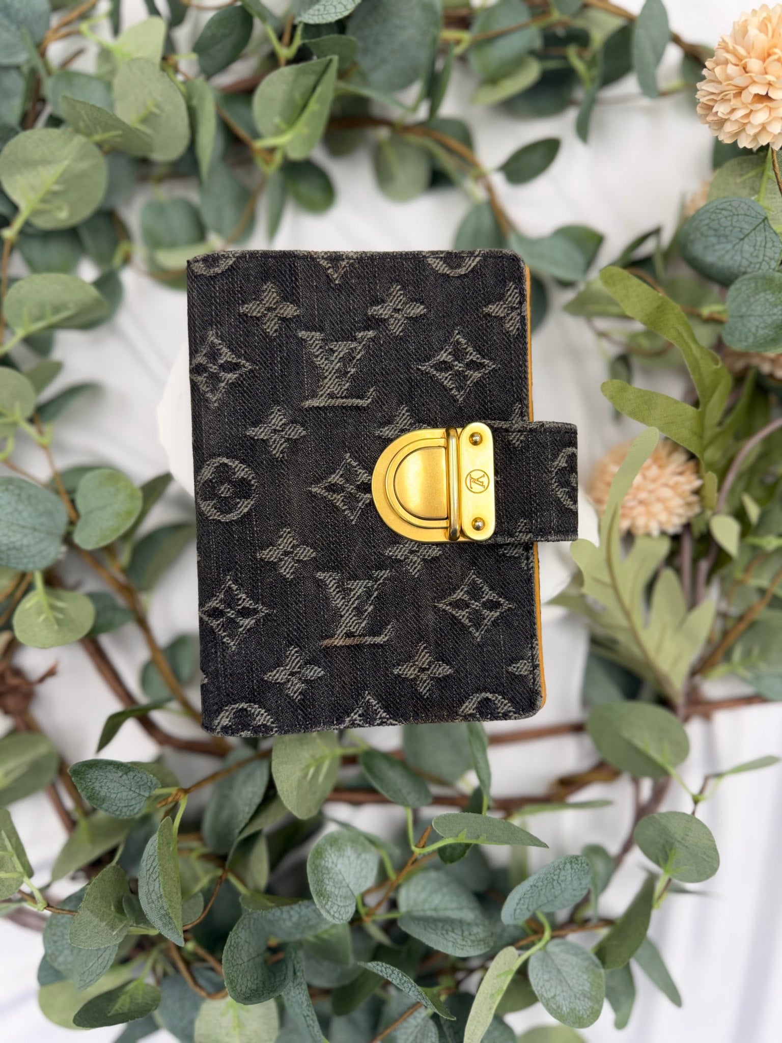 Louis Vuitton Black Denim Monogram Passport Agenda Cover