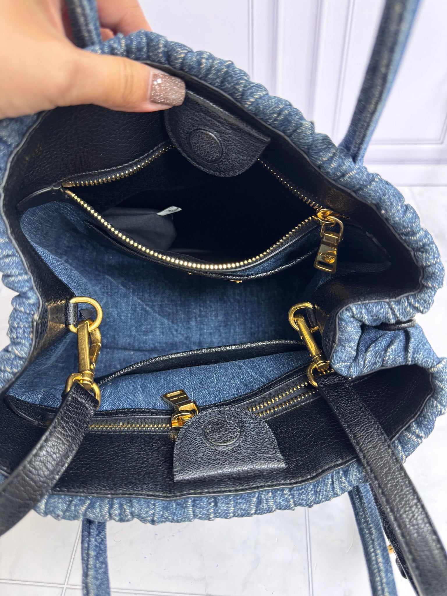 Miu Miu Blue Denim Matelasse 2Way Tote Bag