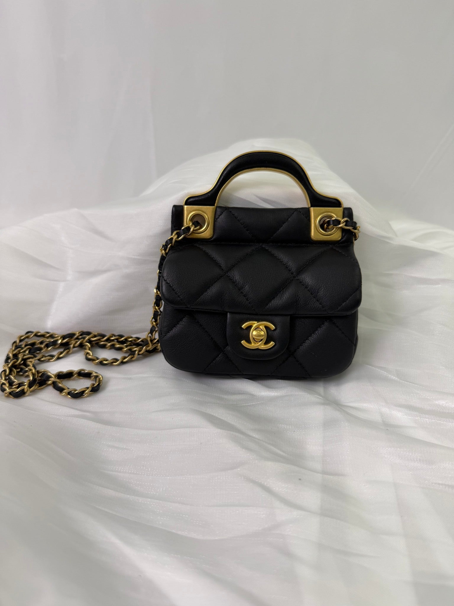 Chanel Black Lambskin Flap Card Holder Bag