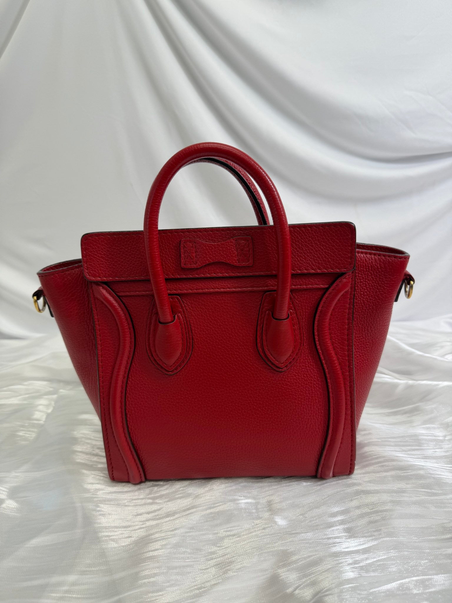 Celine Red Leather Nano Luggage Tote