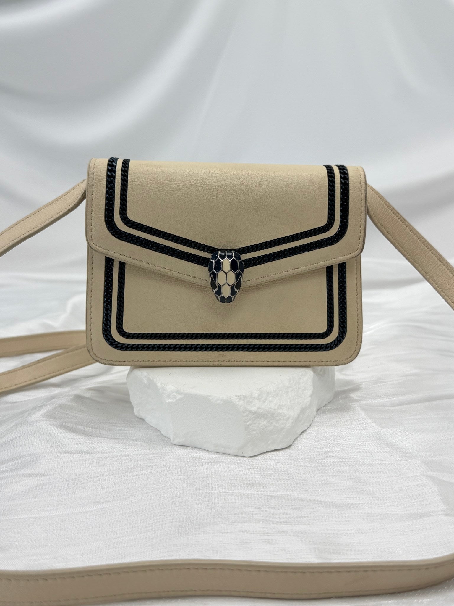 Bvlgari Cream Calfskin Diamond Blast Serpenti Mini Crossbody