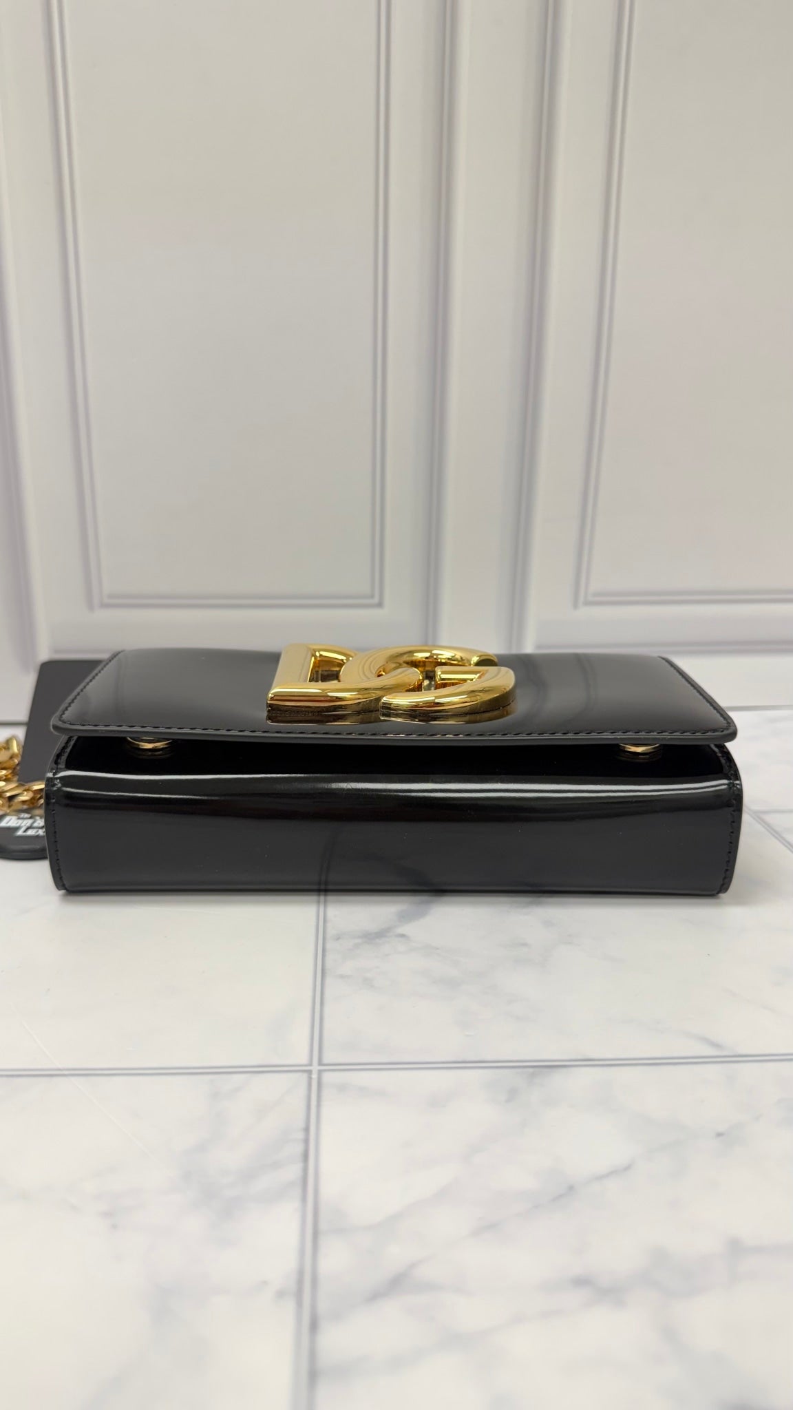 Dolce and Gabbana Black Patent Leather Chain Shoulder Bag