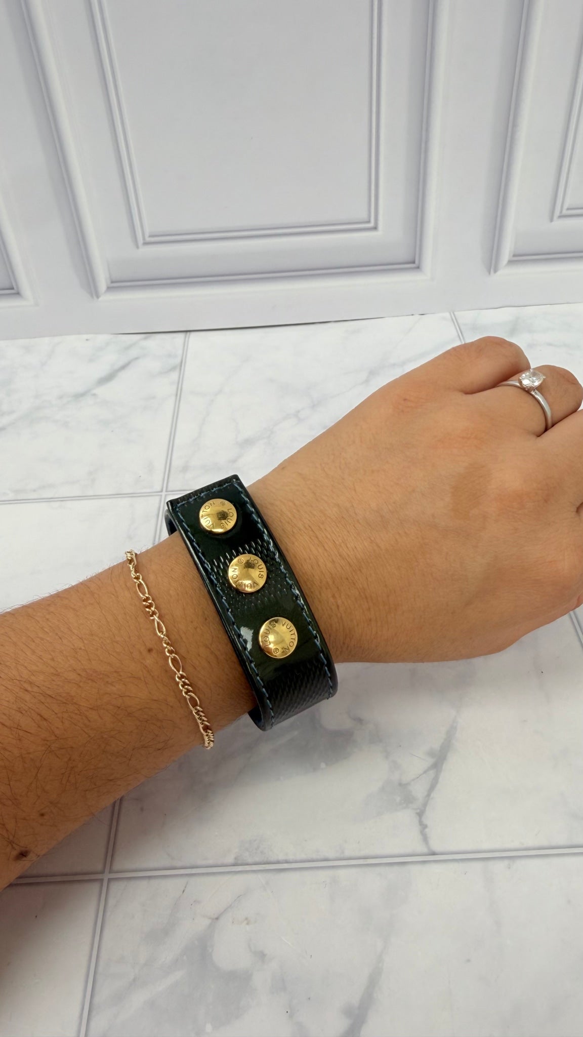 LIKE NEW - Louis Vuitton Damier Green Vernis Leather Bracelet