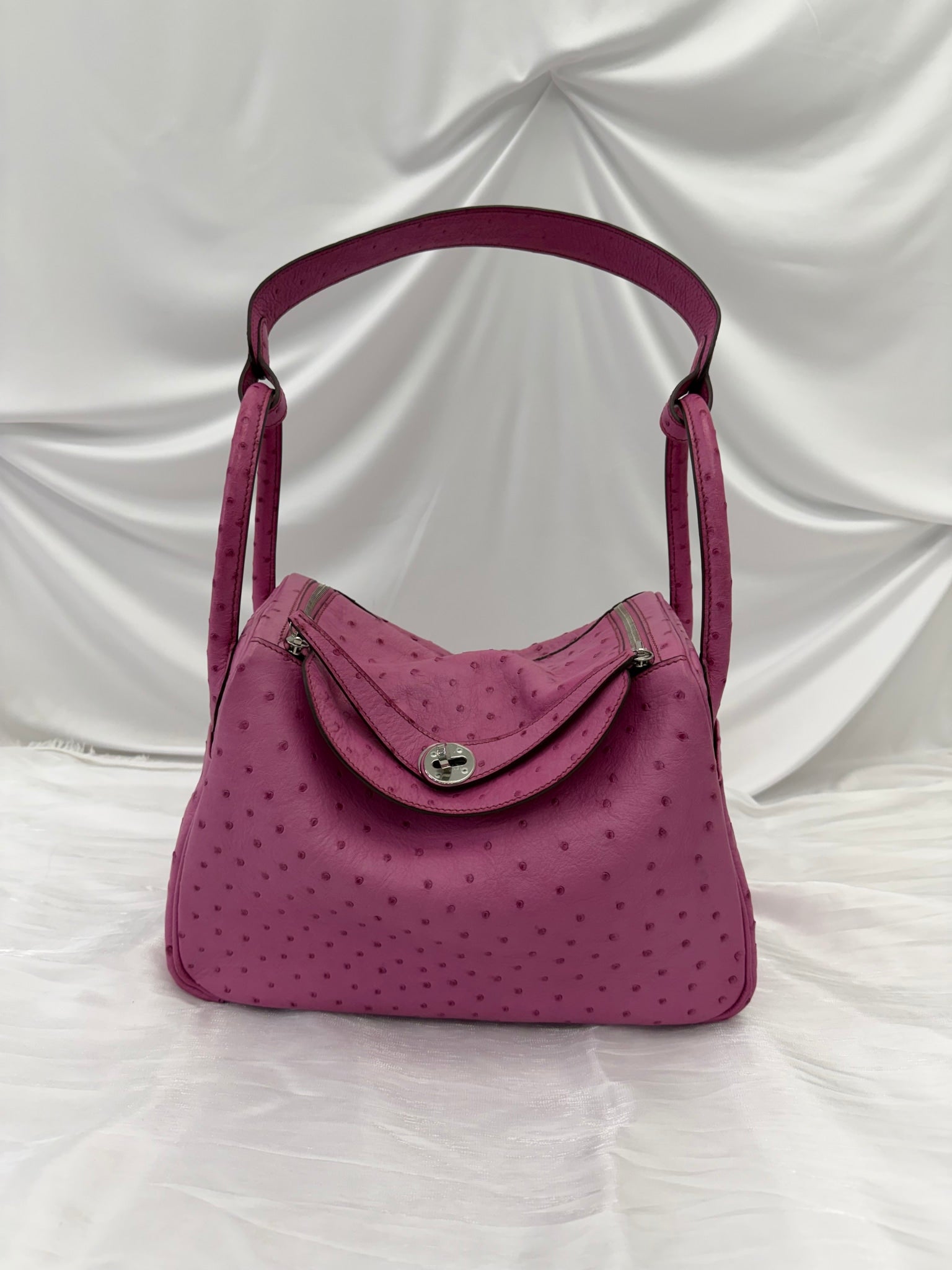 Hermes Pink Ostrich Lindy 30 Handbag