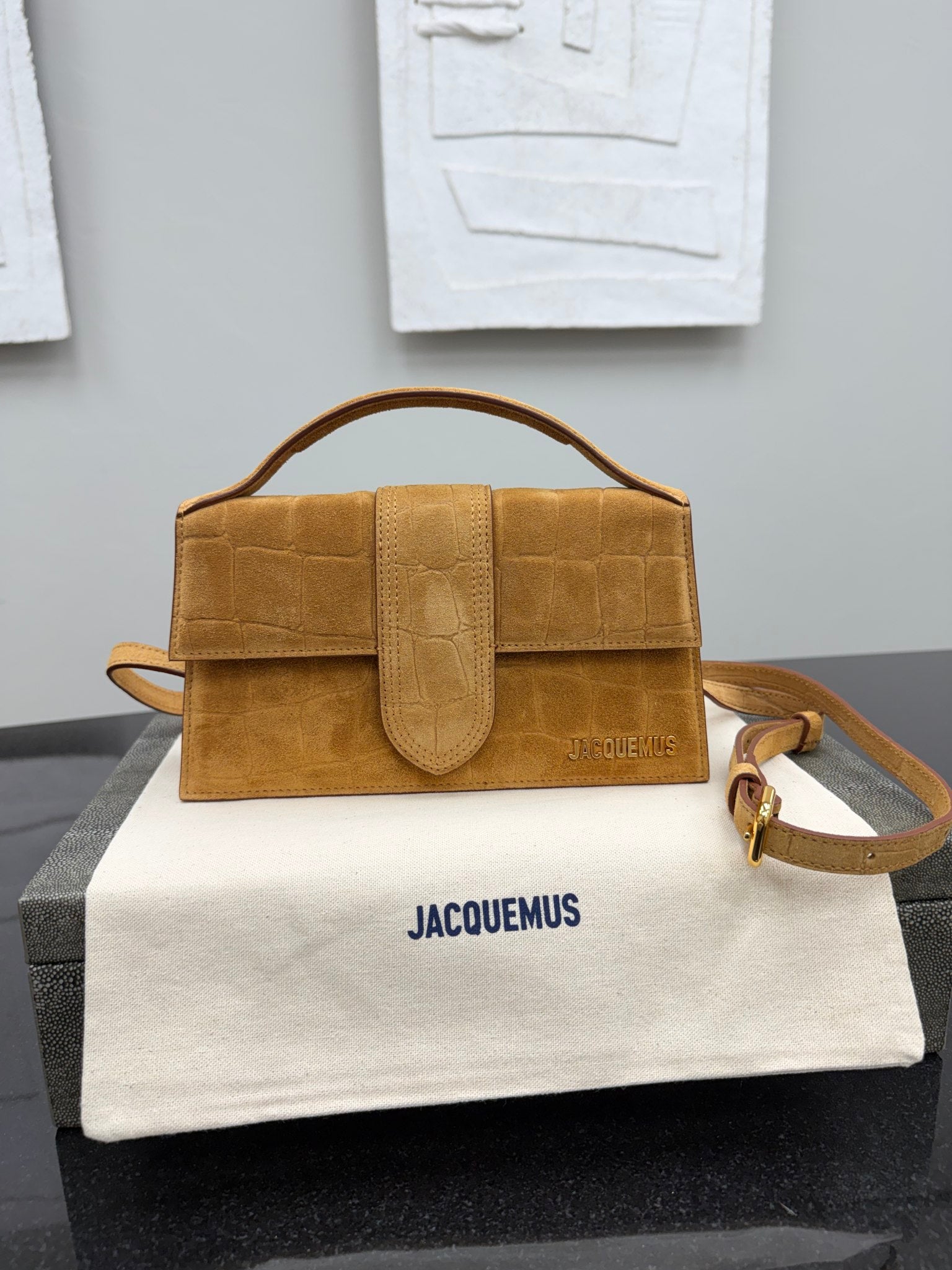 BRAND NEW - Jacquemus Camel Suede Leather Le Grand Bambino Handbag 2Way Handbag