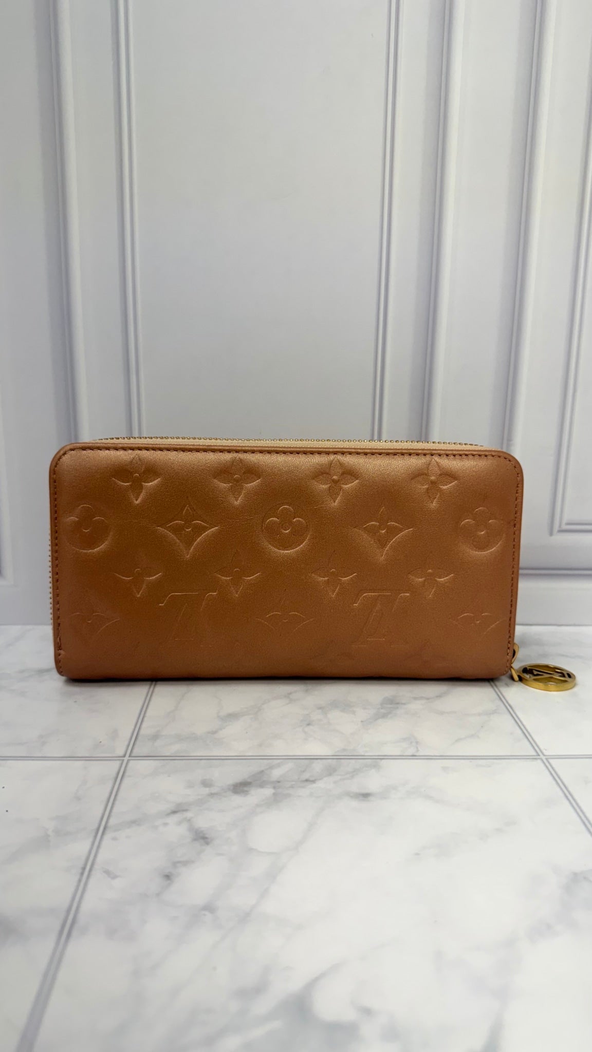 Louis Vuitton Metallic Pink Embossed Leather Coussin Zippy Wallet