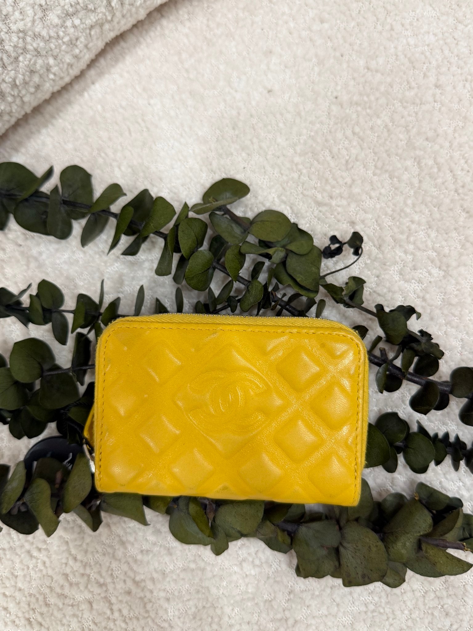 Chanel Yellow Calfskin Coco Mark Diamond Zippy Coin Case