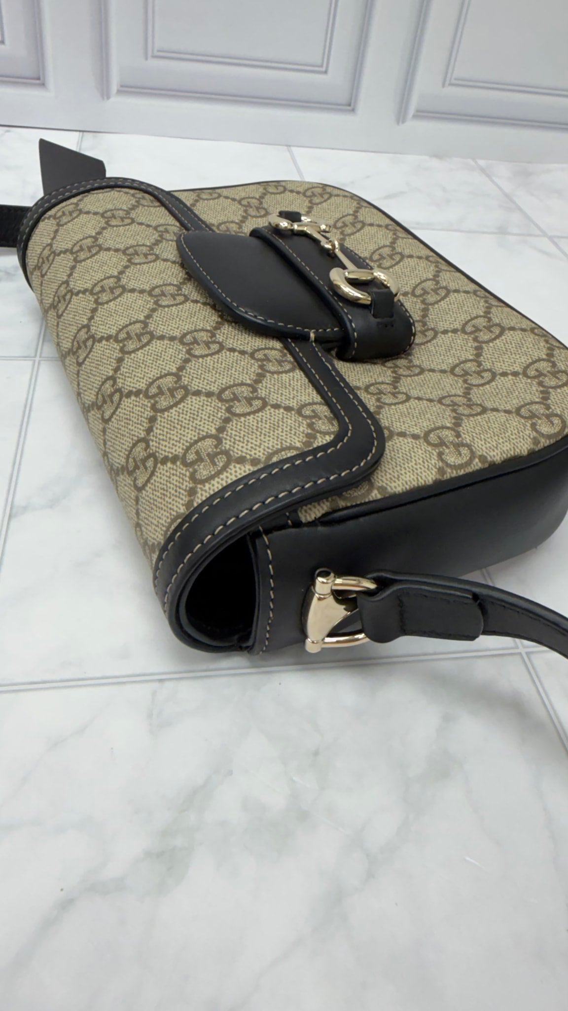 Gucci GG Supreme Canvas & Black Leather 1955 Horsebit Crossbody