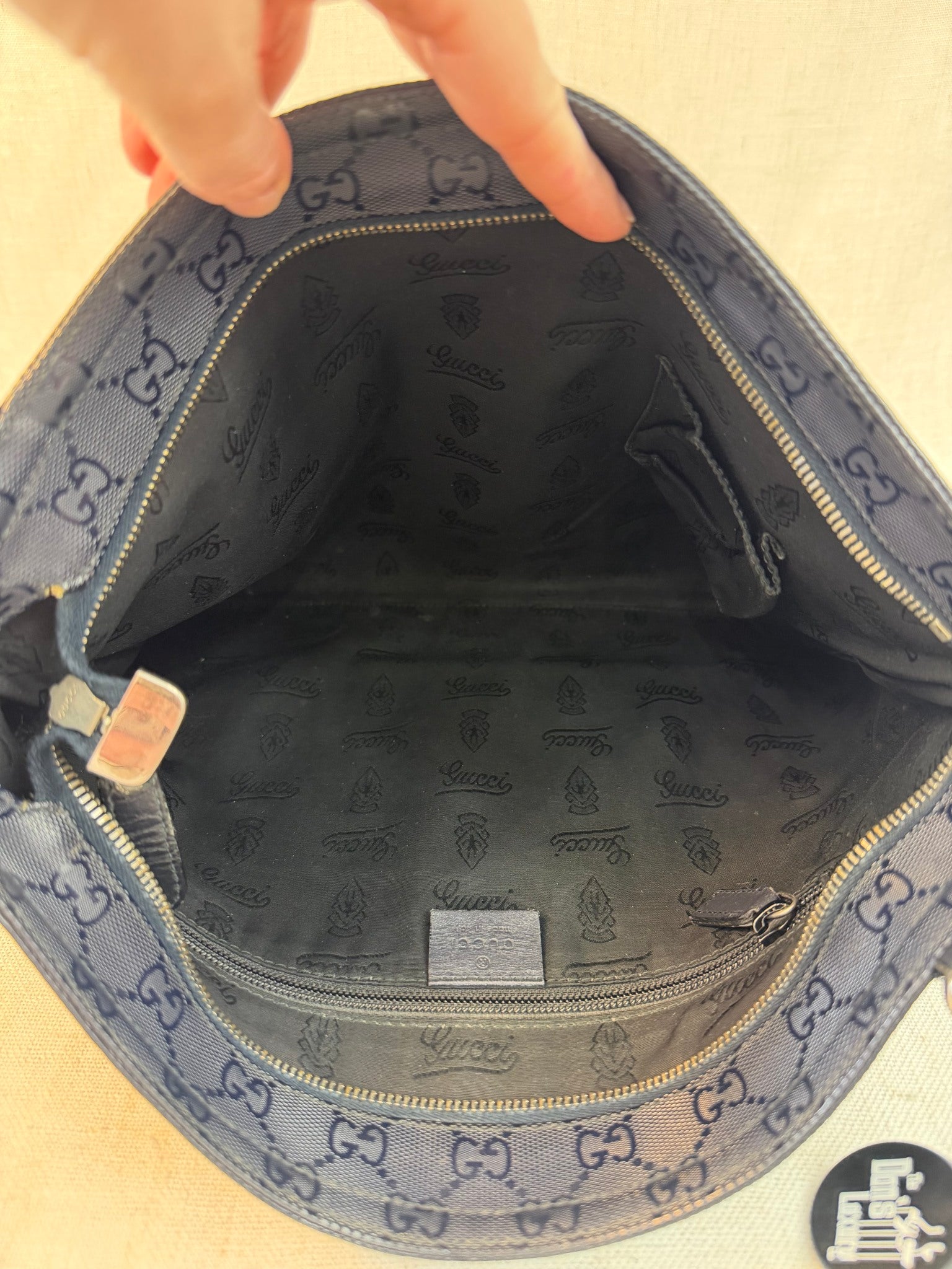 Gucci Navy Coated Canvas GG Imprime Messenger Bag