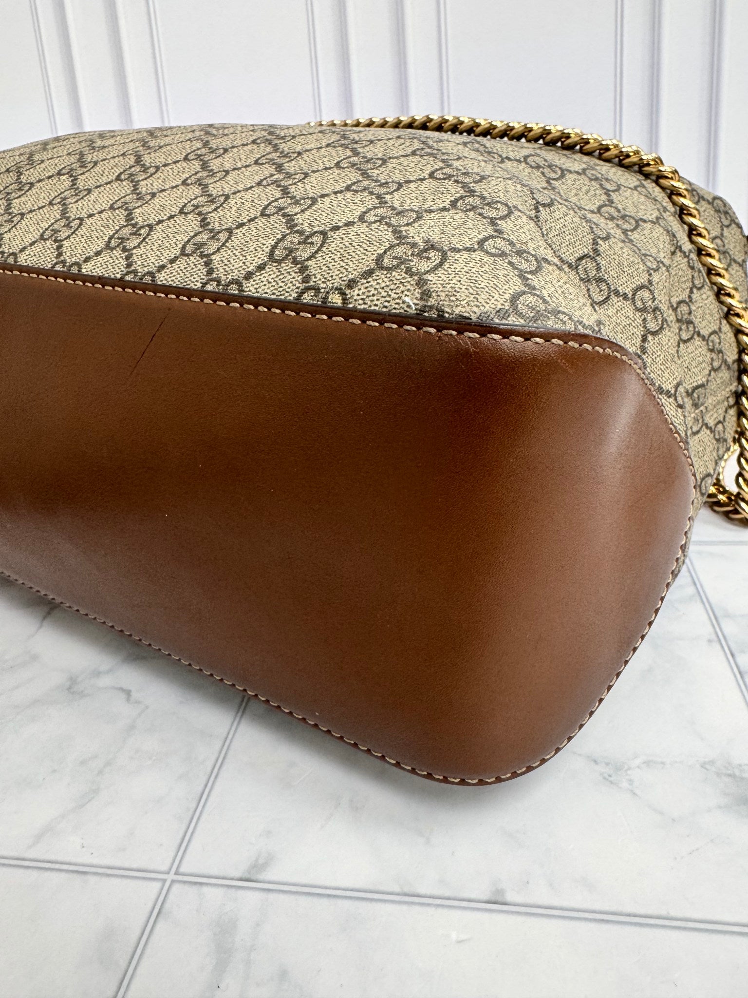 Gucci GG Supreme Coated Canvas Linea A Chain Hobo Shoulder Bag