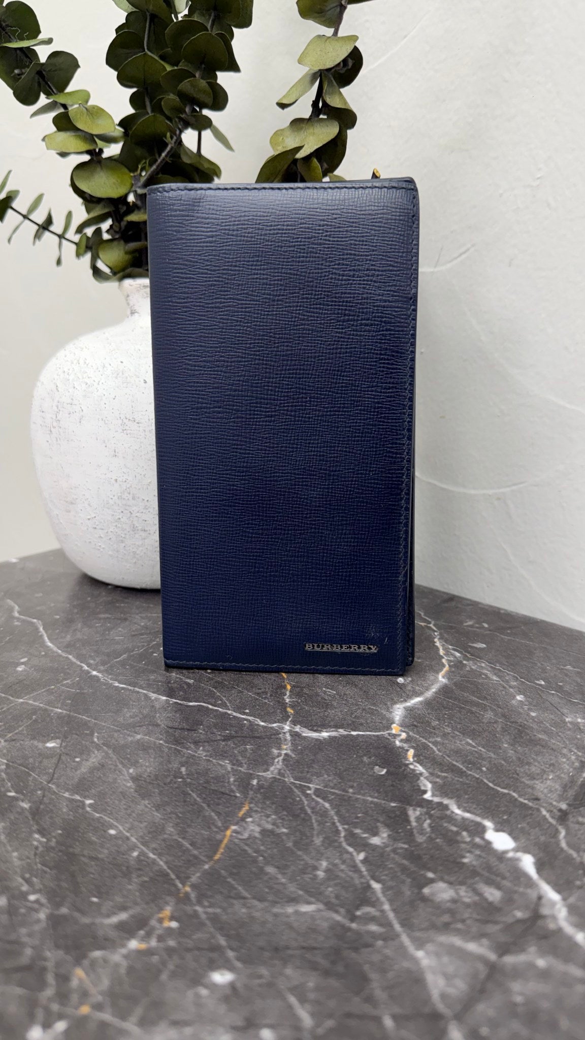 Burberry Dark Navy Blue Leather Long Wallet