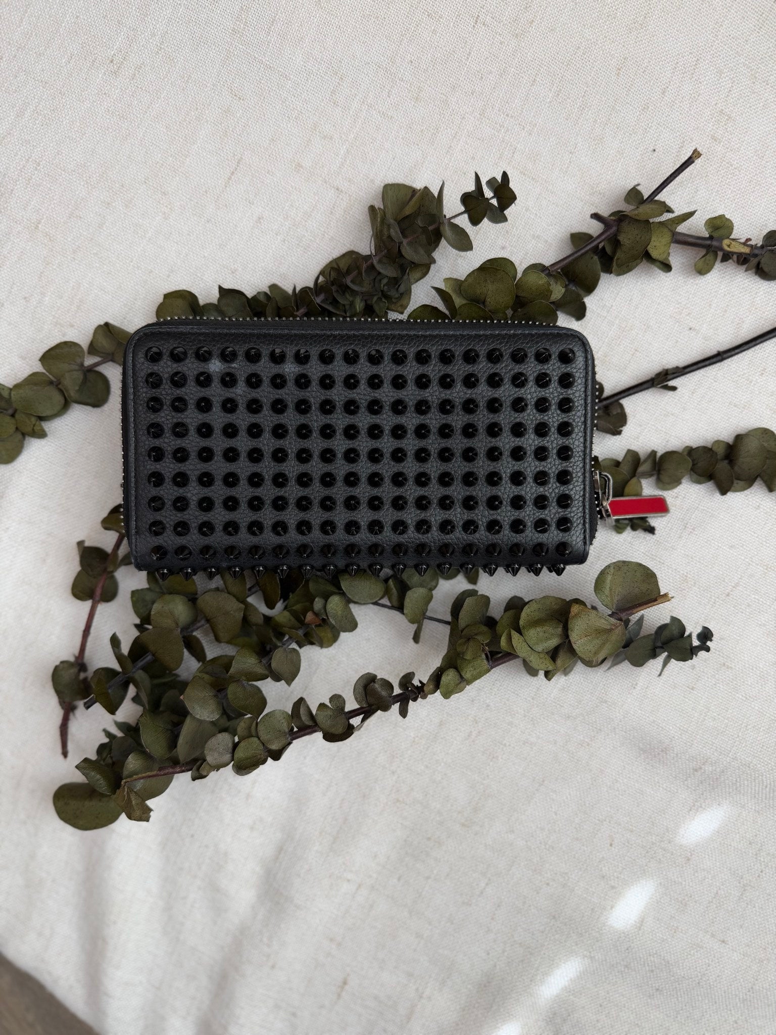 Christian Louboutin Black Leather Spiked Zippy Wallet