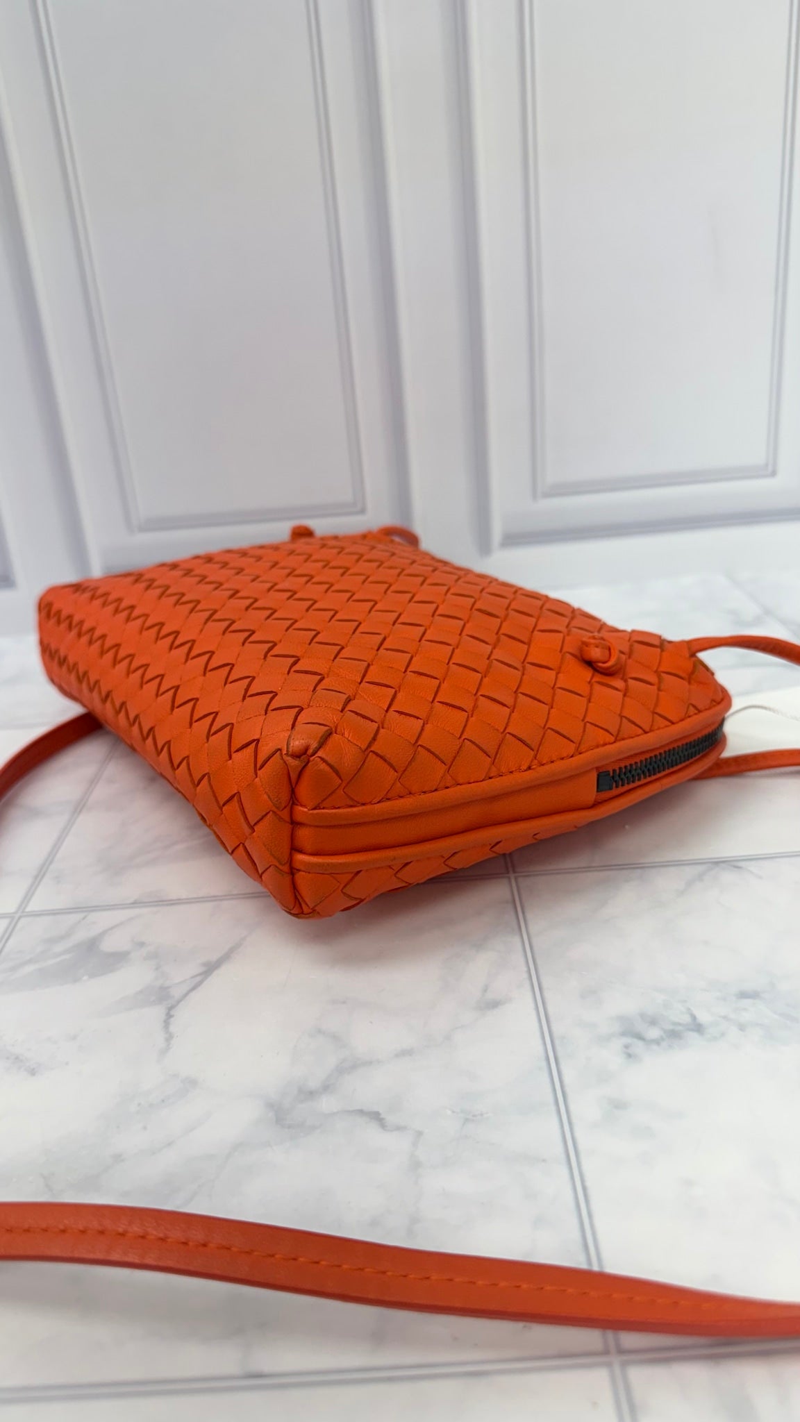 Bottega Veneta Orange Nappa Intrecciato Leather Nodini Crossbody Bag