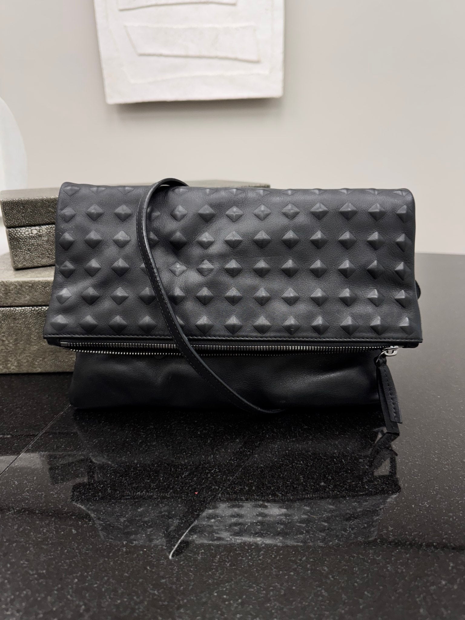 MCM Black Leather Studded Crossbody Bag