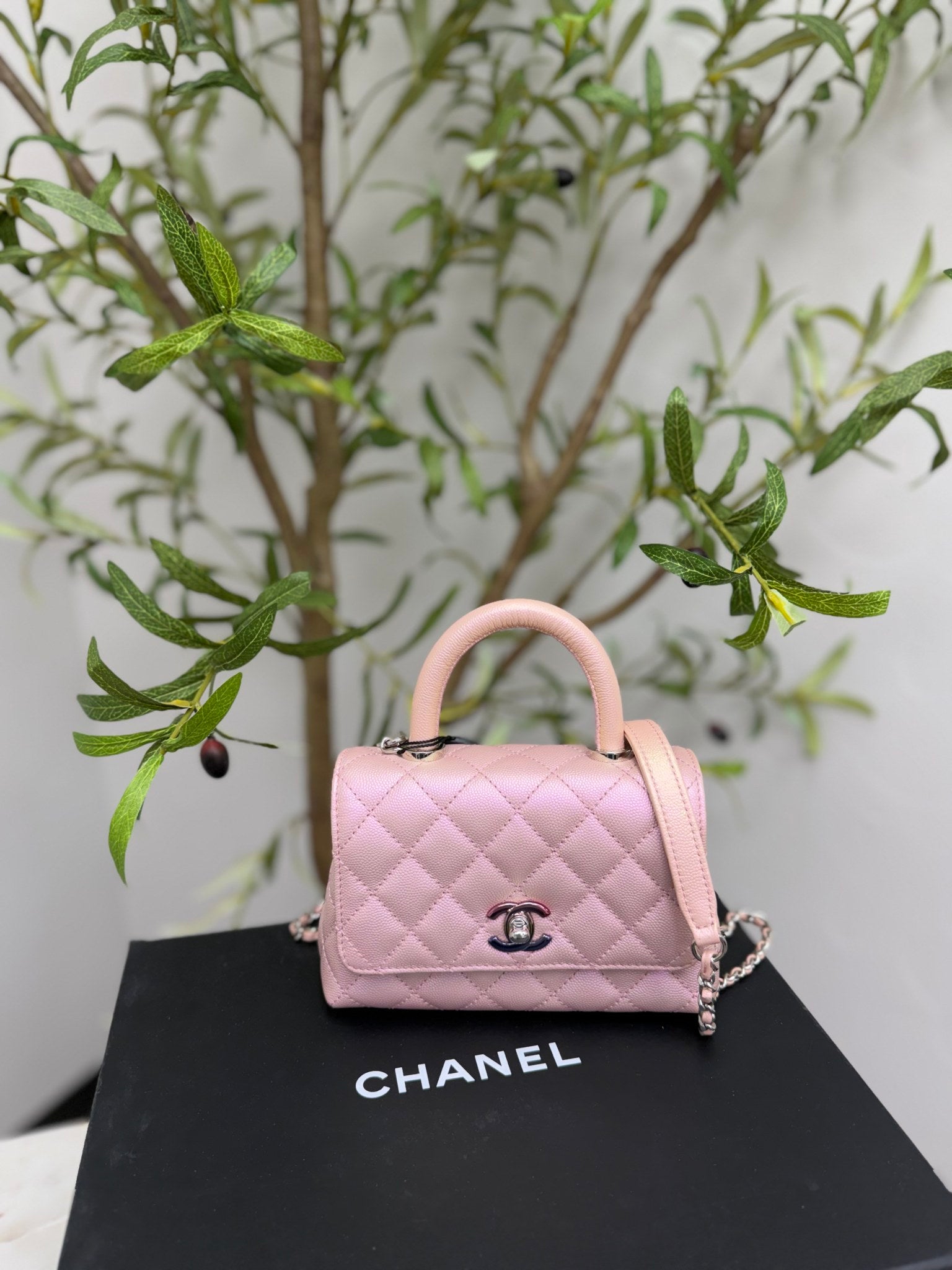 Chanel Pink Iridescent Caviar Leather Coco Handle Extra Mini Bag