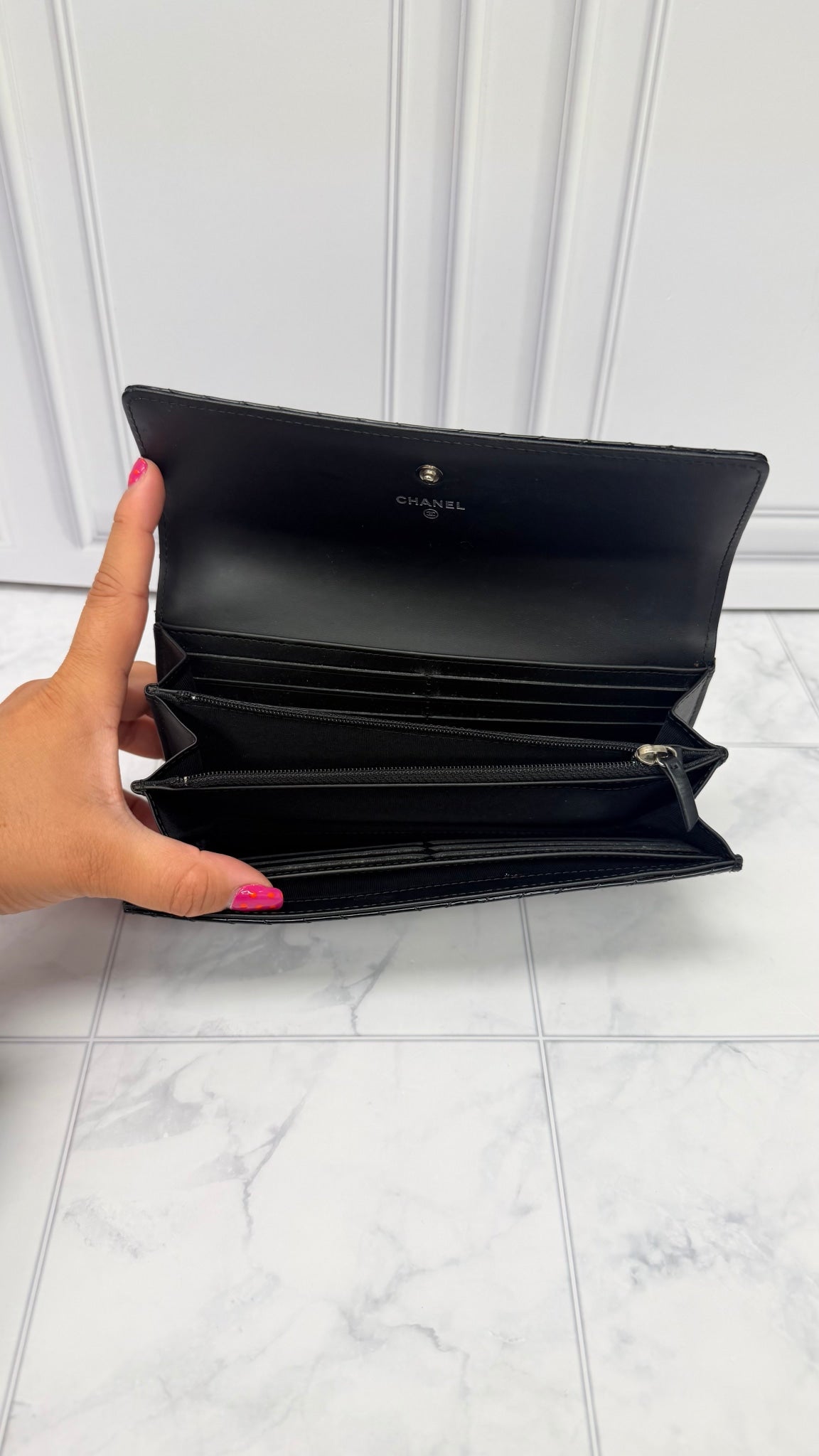 Chanel Black Patent Leather Flap Wallet