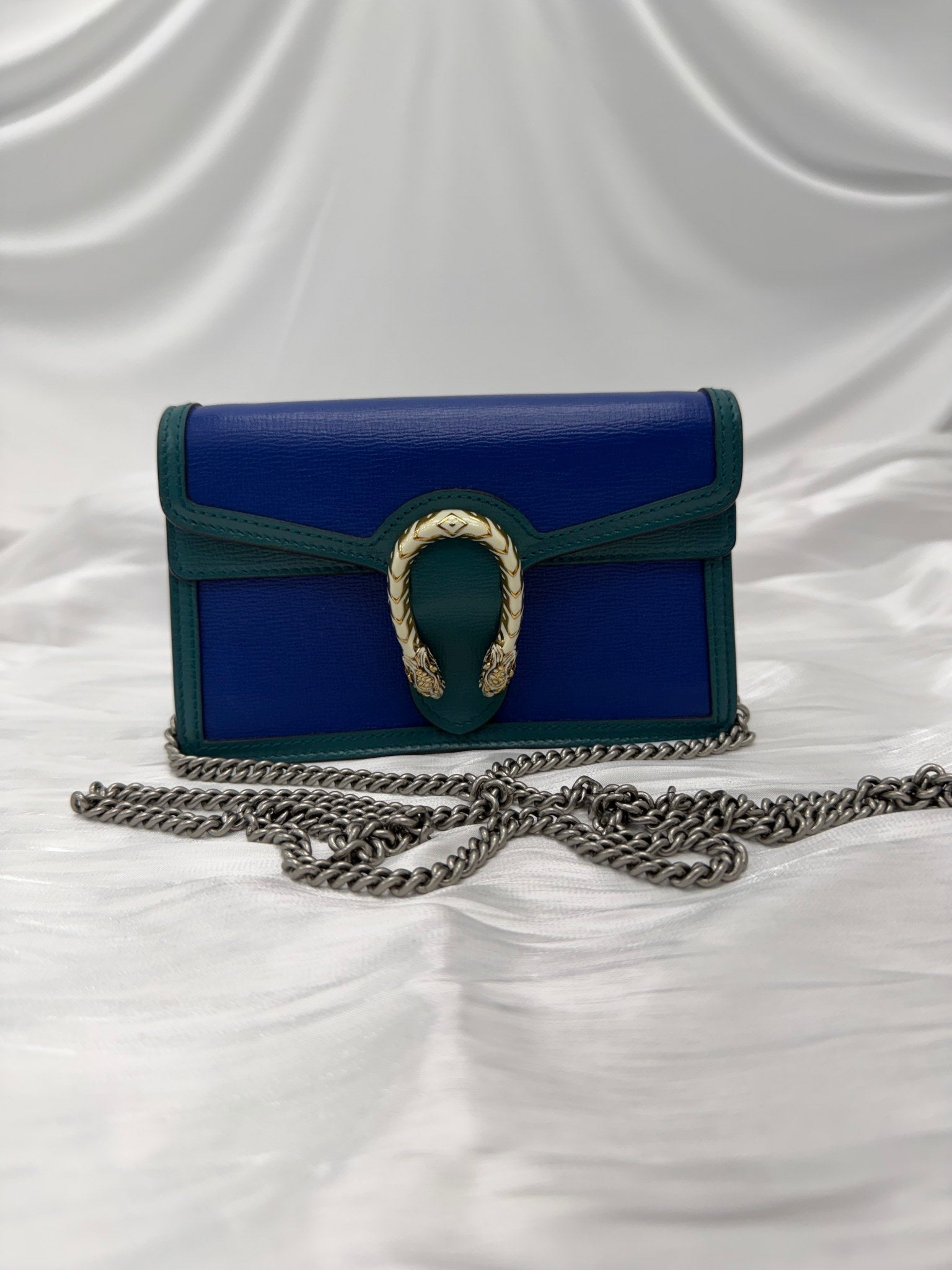 Gucci Blue & Teal Calfskin Leather Super Mini Enamel Dionysus Chain Bag