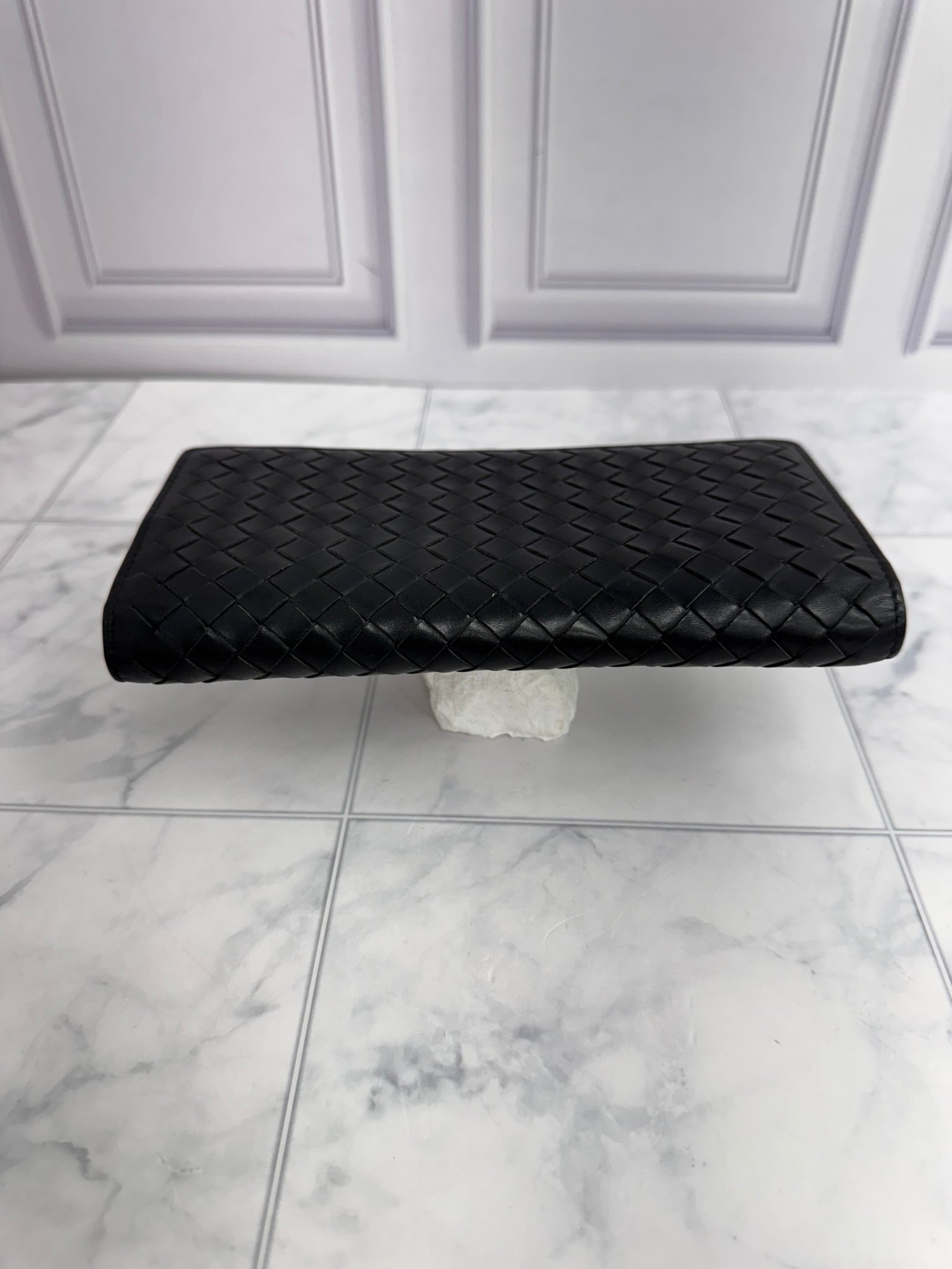 Bottega Veneta Black Intrecciato Leather Long Wallet
