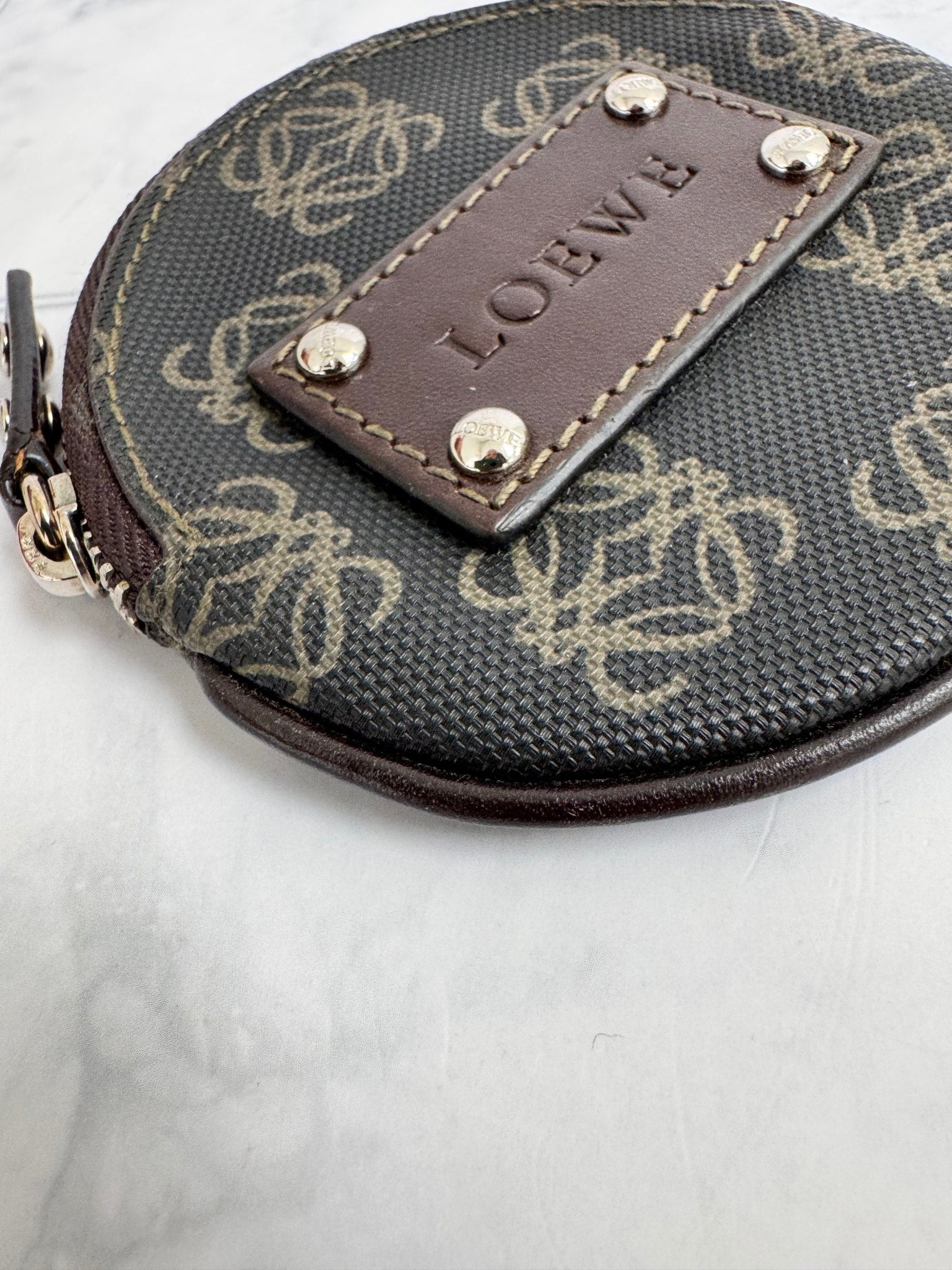 Loewe Brown Anagram Coated Canvas Round Coin Purse