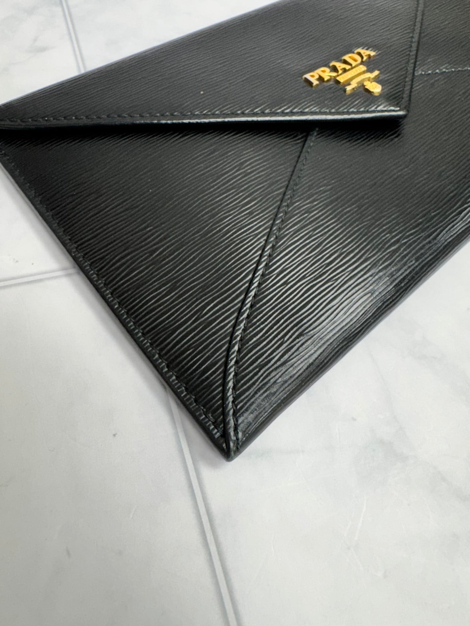Prada Black Saffiano Leather Envelope Wallet