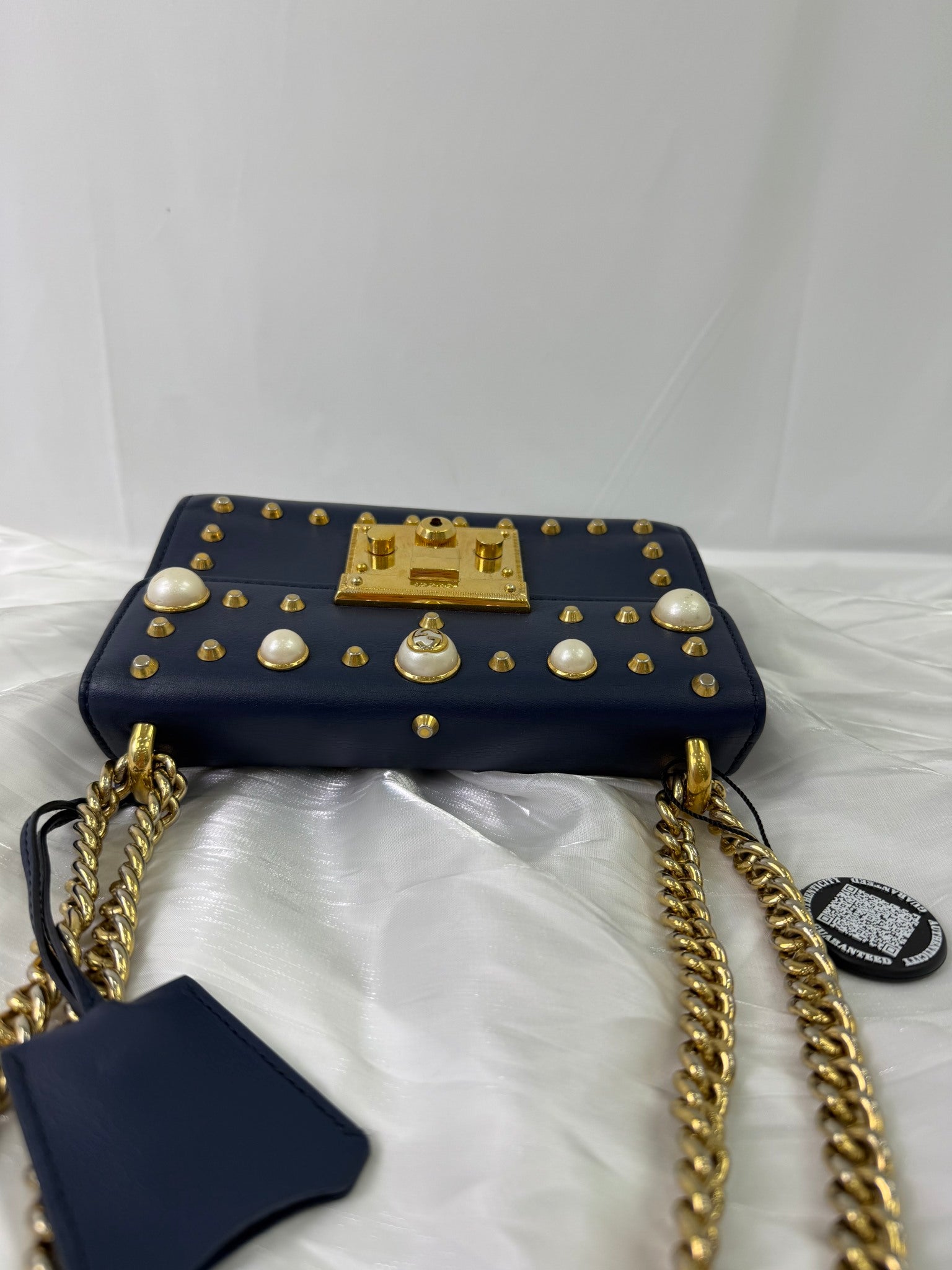 Gucci Navy Leather Studded Padlock Shoulder Bag