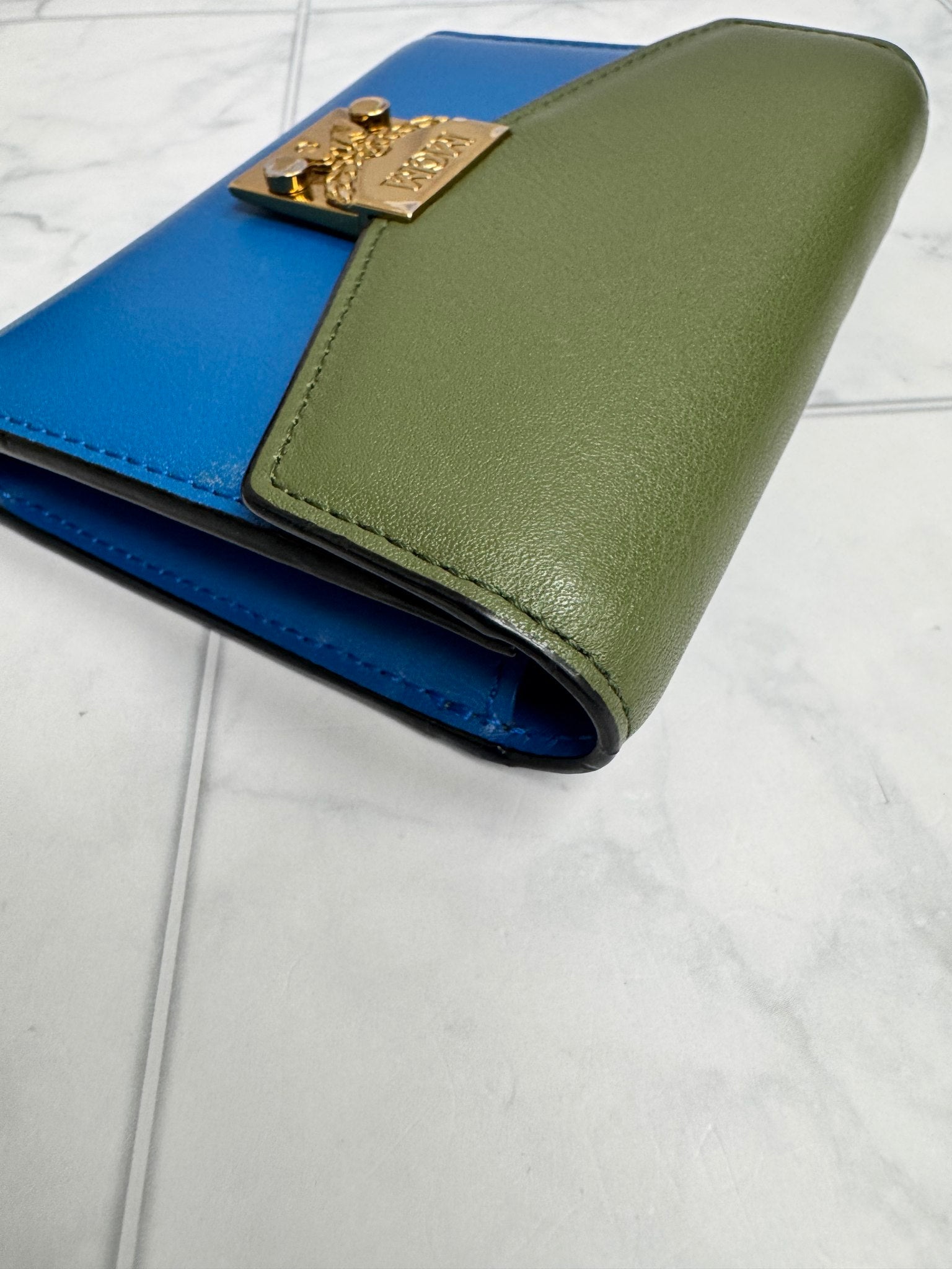 MCM Blue Green Envelope Compact Wallet